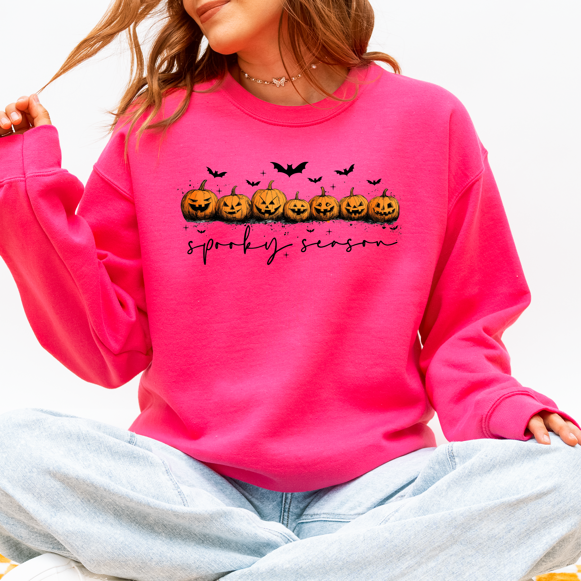 Spooky Season, Pumpkins, Halloween Cozy Autumn Night Sky Scene Art Print Sweatshirt