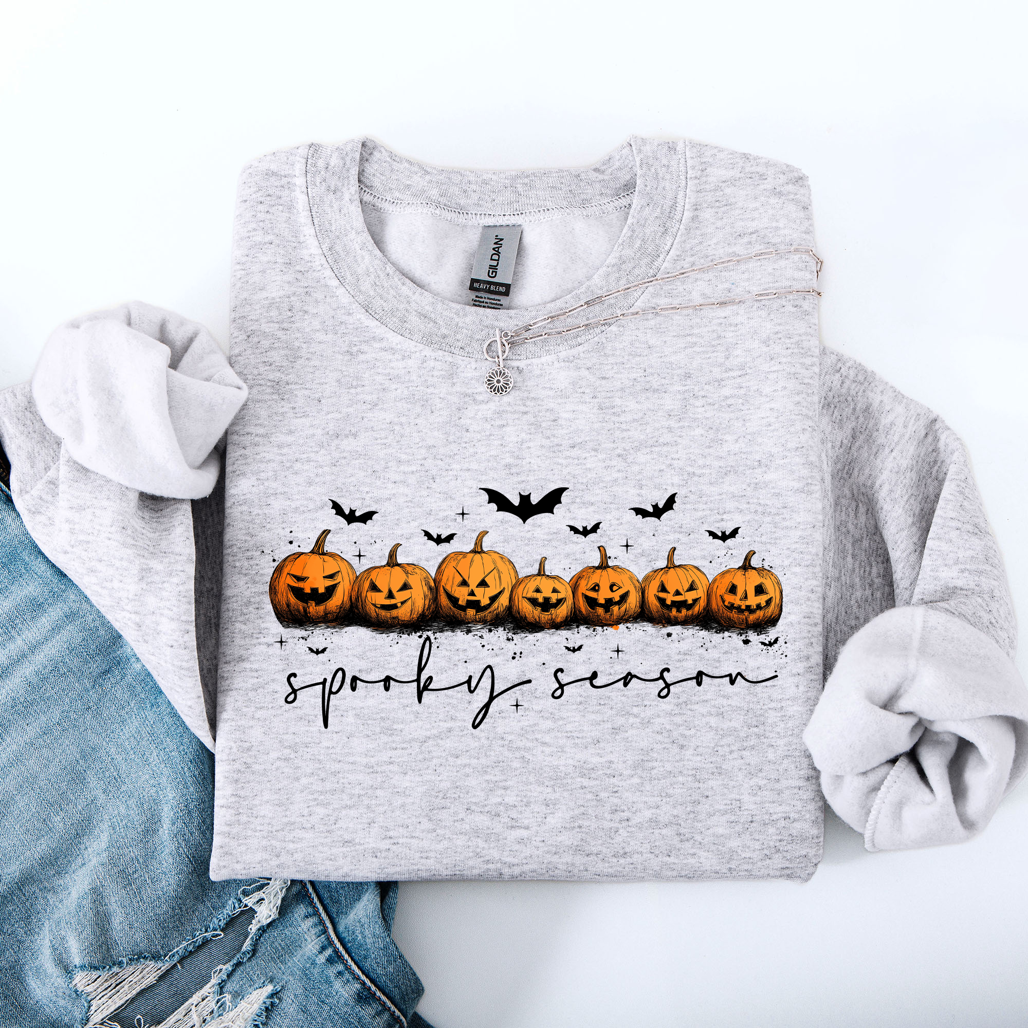 Spooky Season, Pumpkins, Halloween Cozy Autumn Night Sky Scene Art Print Sweatshirt
