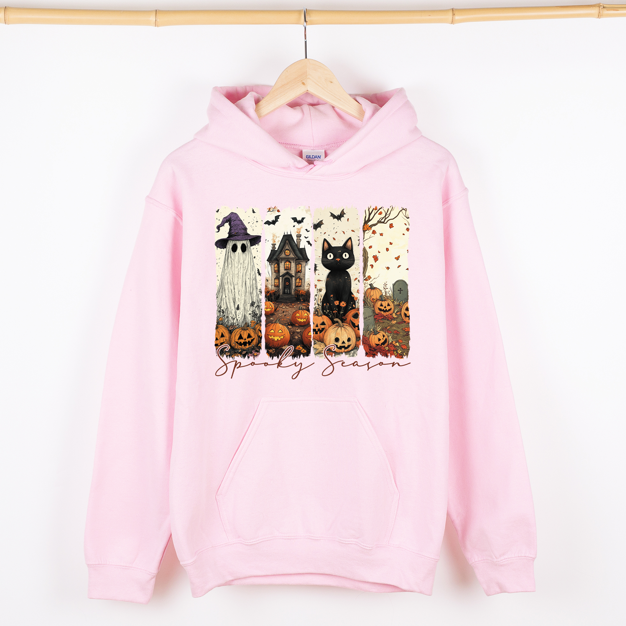 Spooky Season Skeletons And Halloween Cats Ghosts Pumpkins Autumn Graphic Hoodie