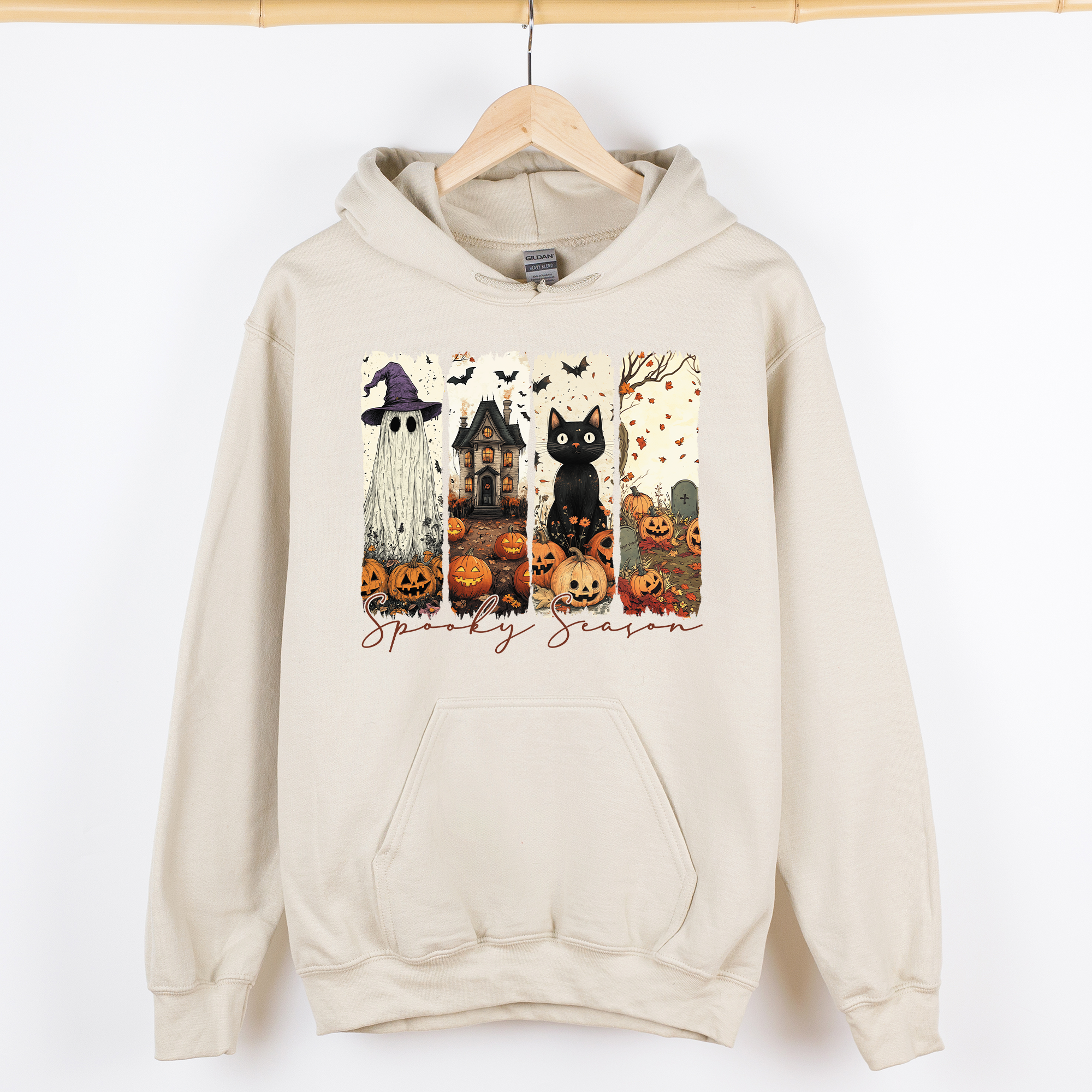Spooky Season Skeletons And Halloween Cats Ghosts Pumpkins Autumn Graphic Hoodie