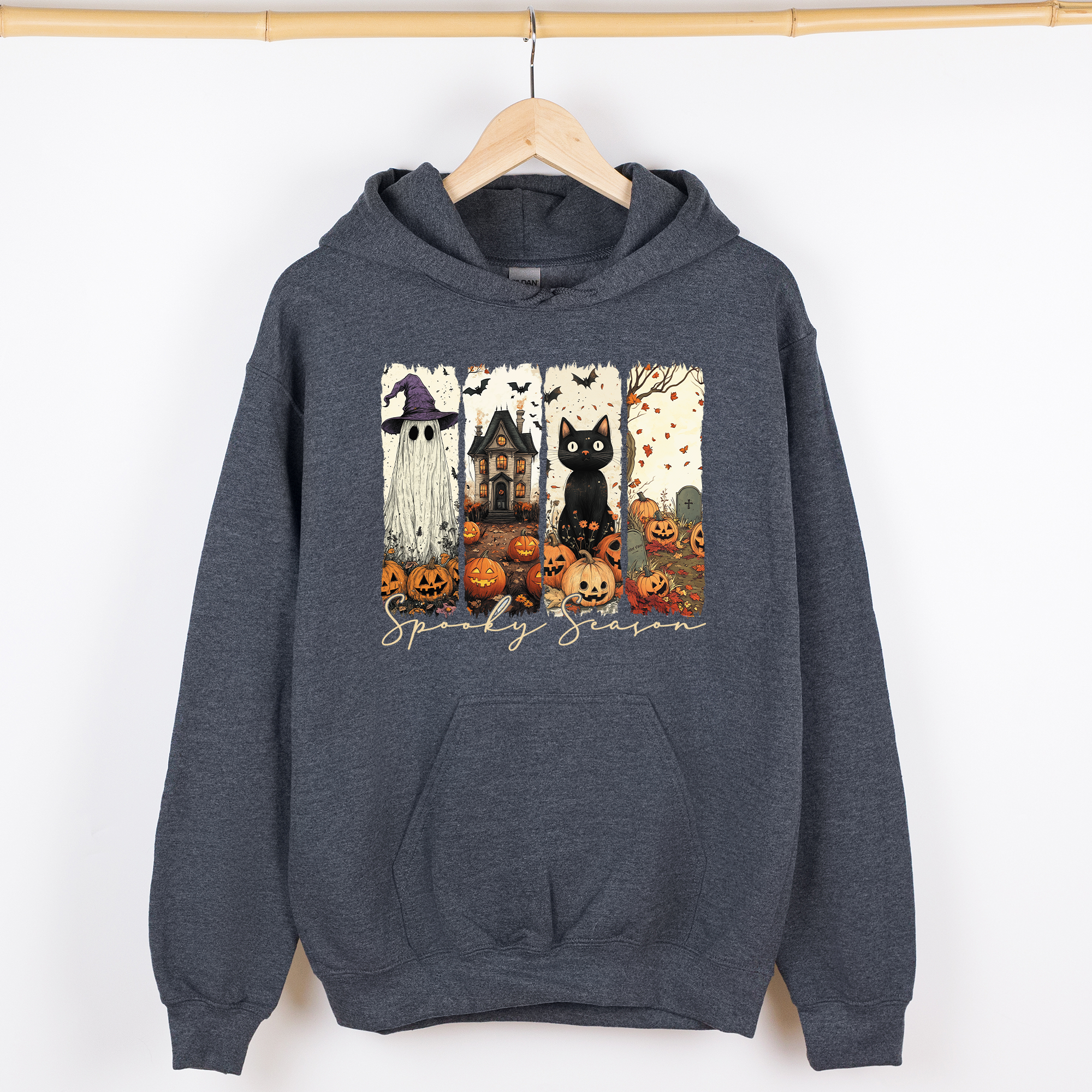 Spooky Season Skeletons And Halloween Cats Ghosts Pumpkins Autumn Graphic Hoodie