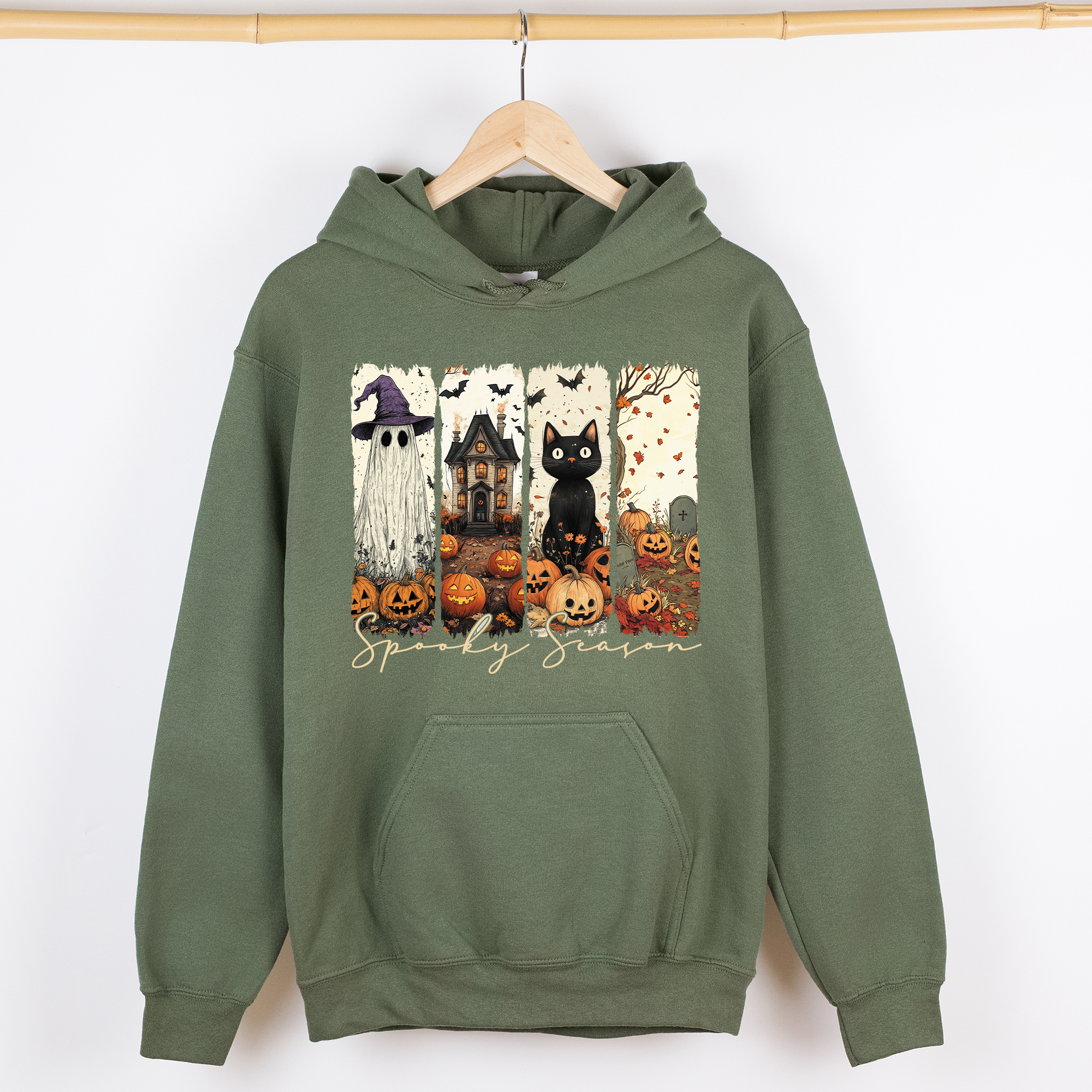 Spooky Season Skeletons And Halloween Cats Ghosts Pumpkins Autumn Graphic Hoodie