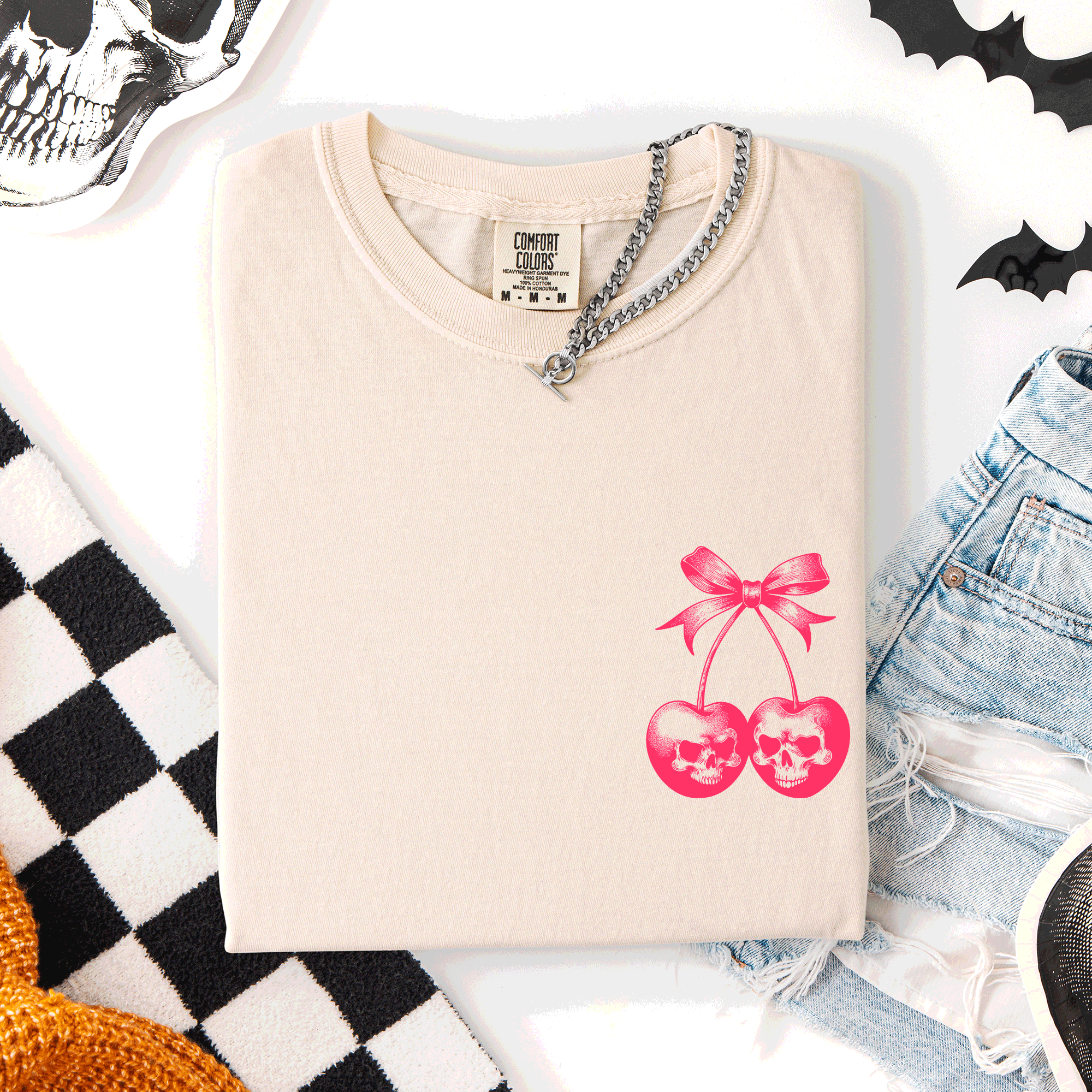 Spooky Skull Cherries Coquette Halloween Skeleton Limited Edition Comfort Colors Tee