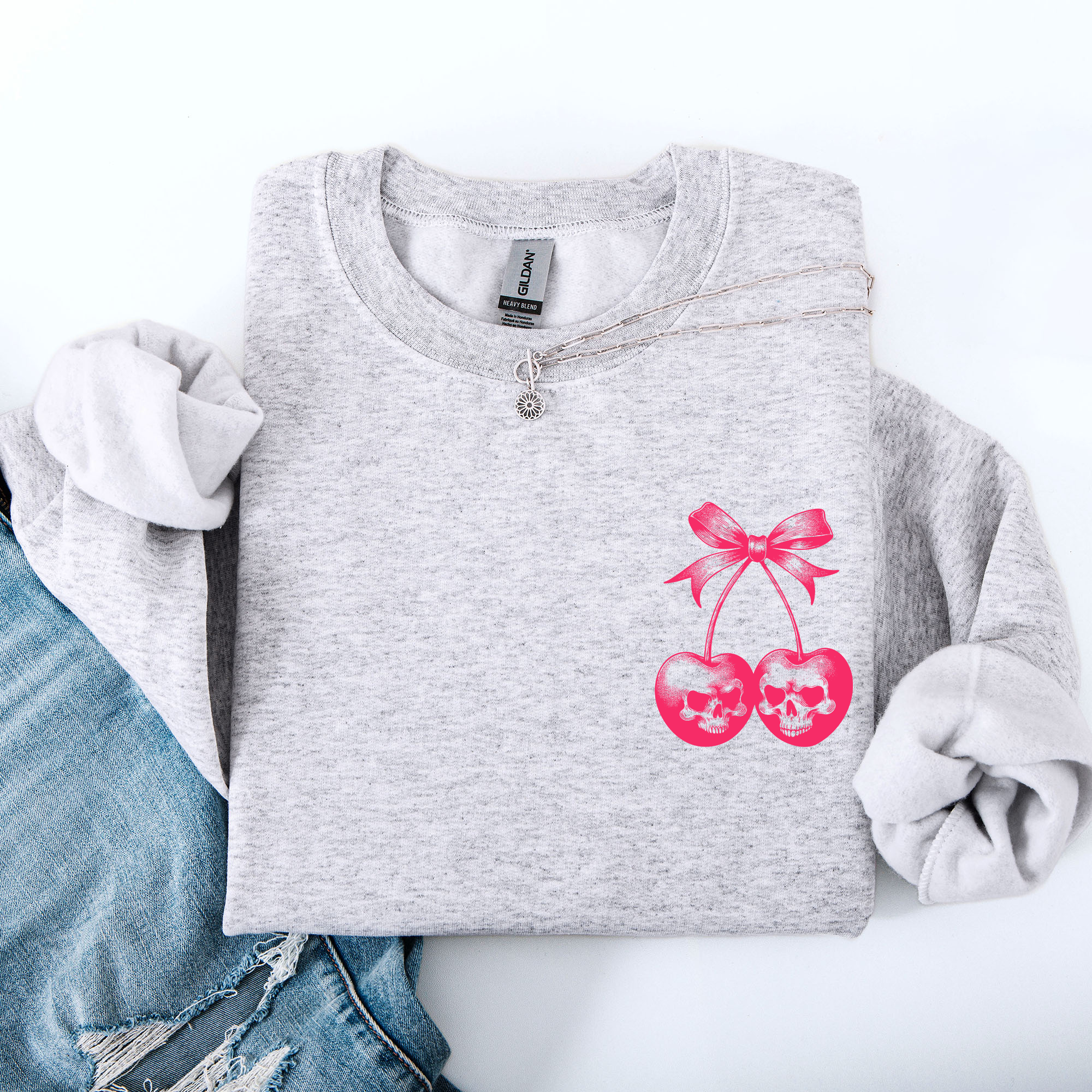 Spooky Skull Cherries Coquette Halloween Skeleton Vintage Gothic Graphic Sweatshirt