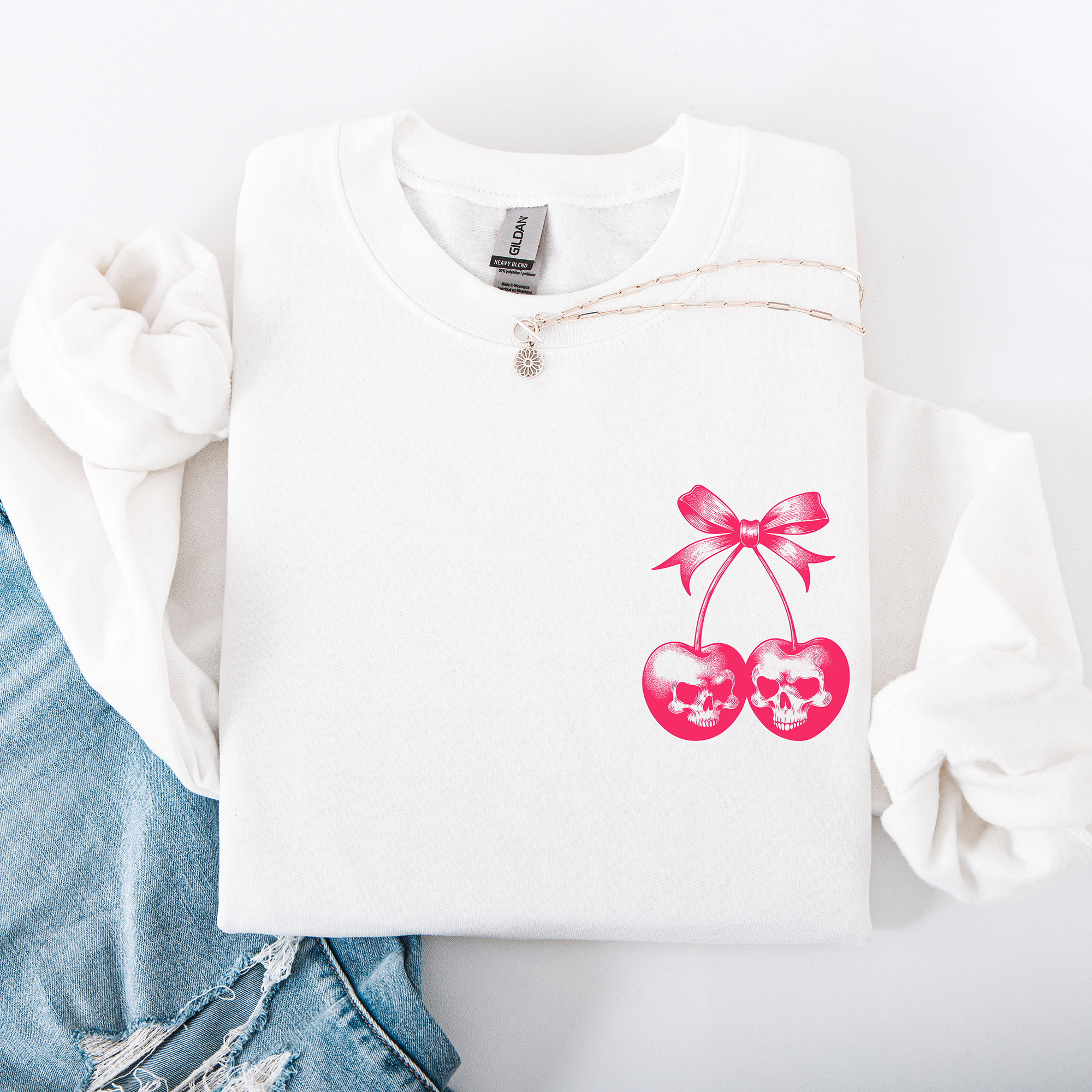 Spooky Skull Cherries Coquette Halloween Skeleton Vintage Gothic Graphic Sweatshirt