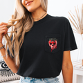 Spooky Strawberry Skeleton Halloween Creepy Juggling Jack-O-Lanterns Comfort Colors Pocket Tee