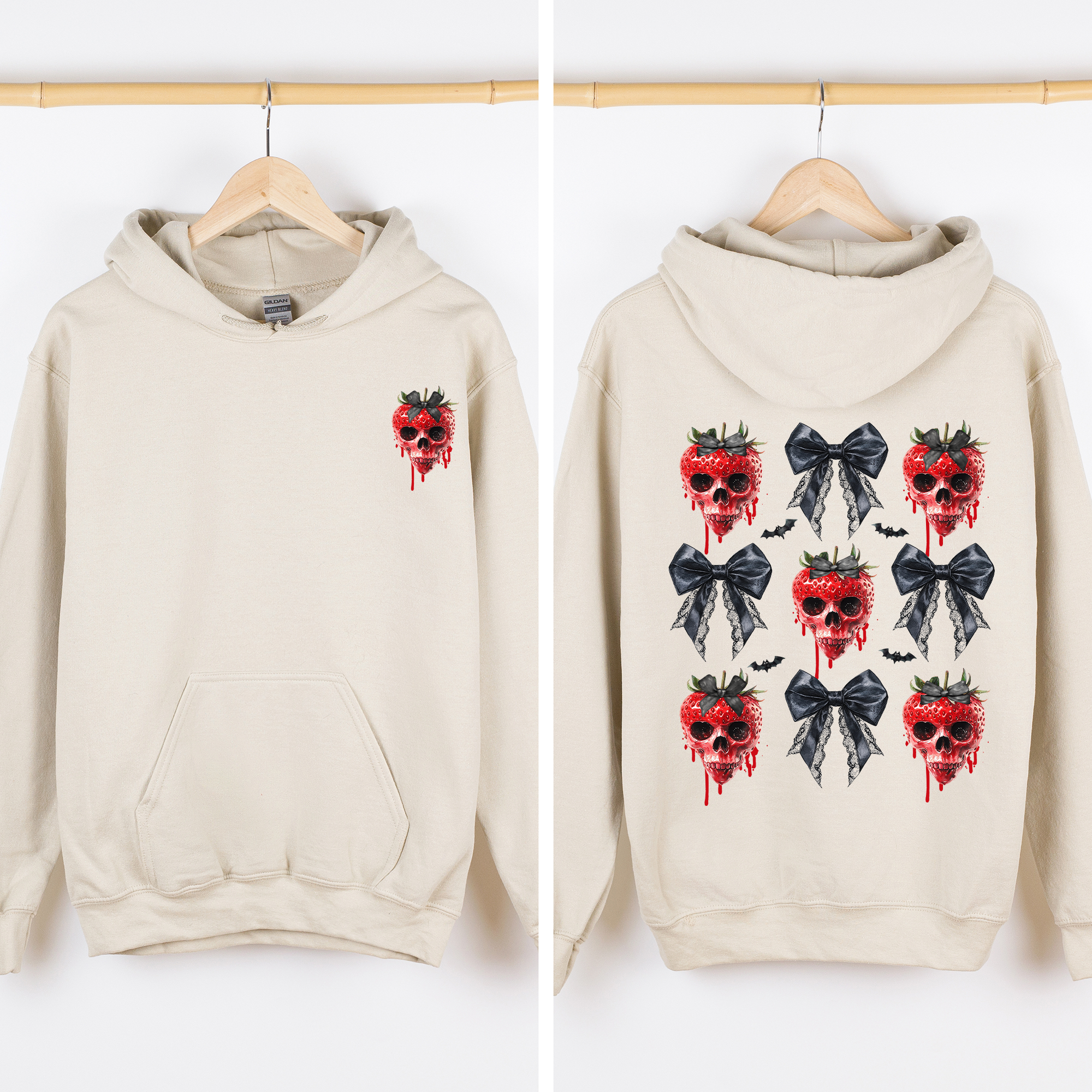 Spooky Strawberry Skeleton Halloween Creepy Front And Back Design Graphic Hoodie