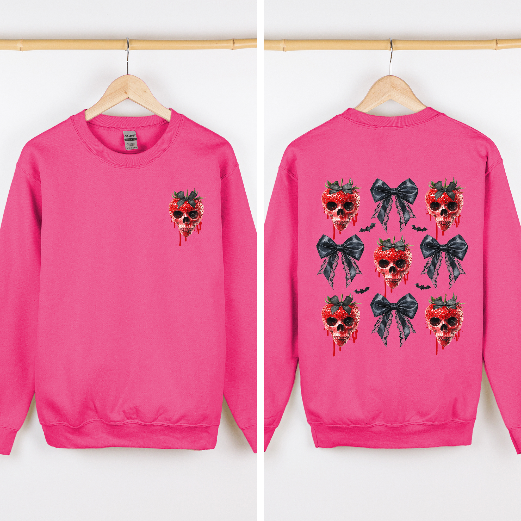 Spooky Strawberry Skeleton Halloween Creepy Front And Back Graphic Print Design Sweatshirt
