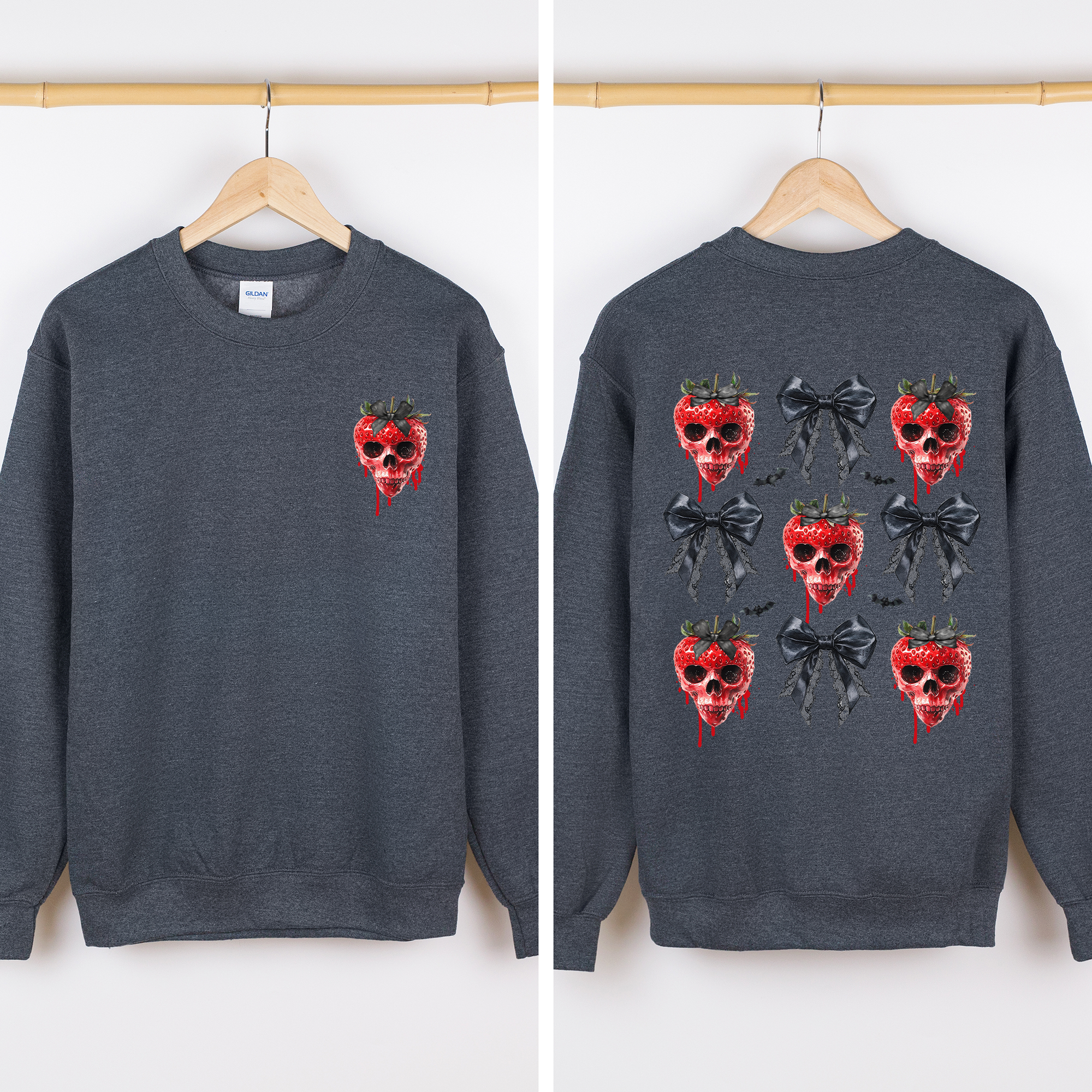 Spooky Strawberry Skeleton Halloween Creepy Front And Back Graphic Print Design Sweatshirt