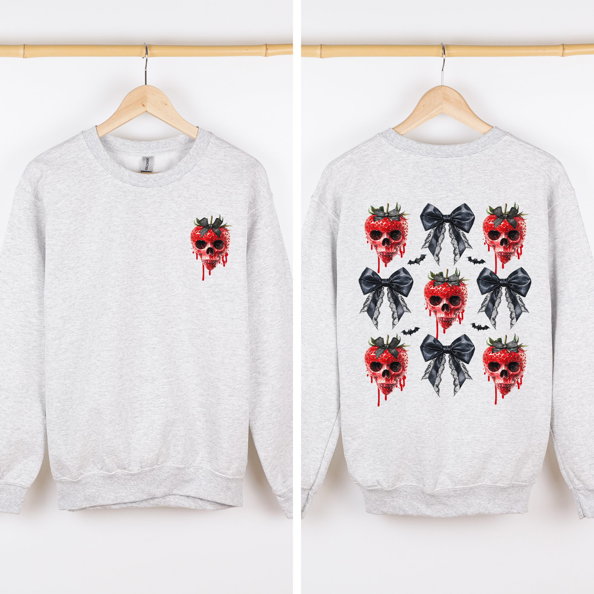 Spooky Strawberry Skeleton Halloween Creepy Front And Back Graphic Print Design Sweatshirt