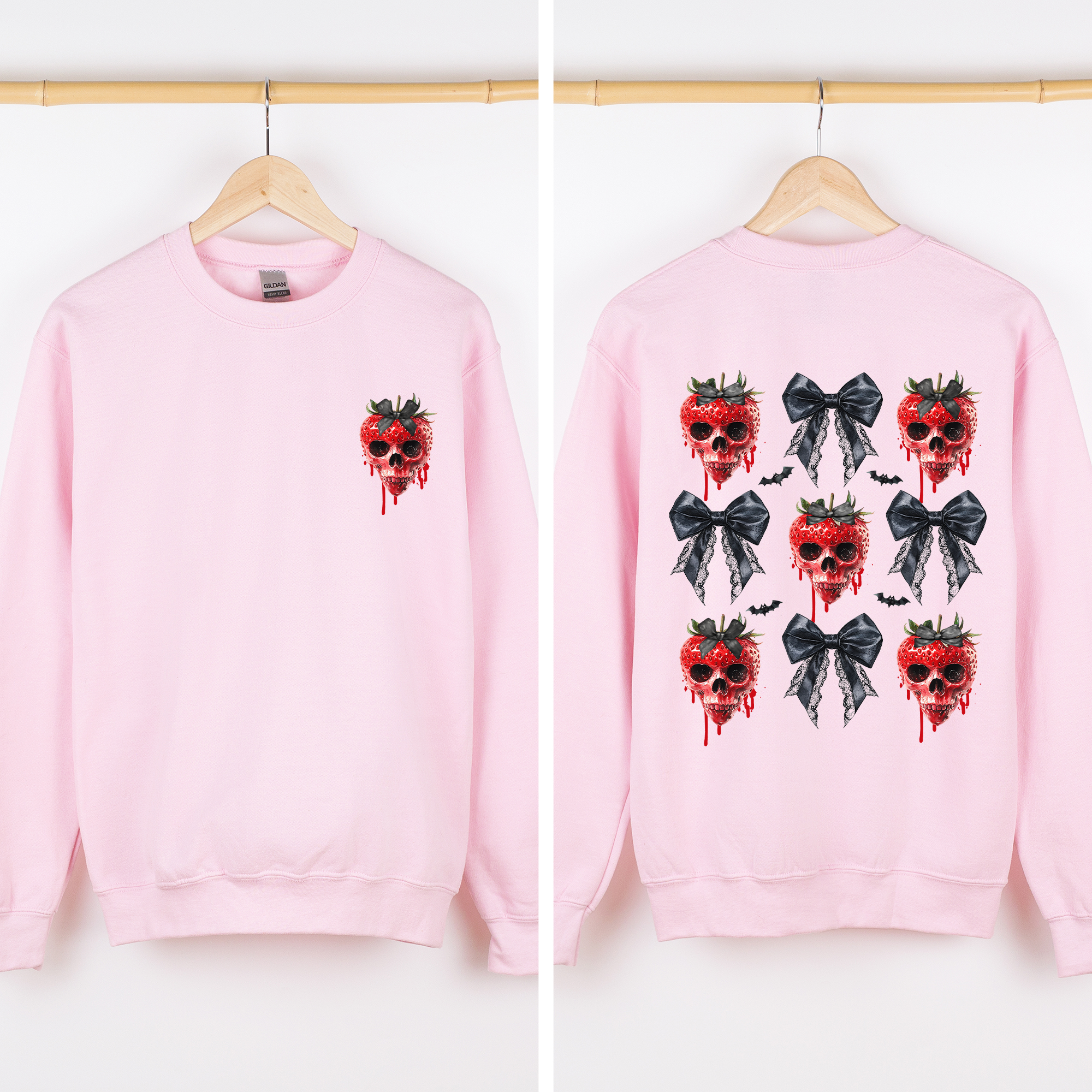 Spooky Strawberry Skeleton Halloween Creepy Front And Back Graphic Print Design Sweatshirt