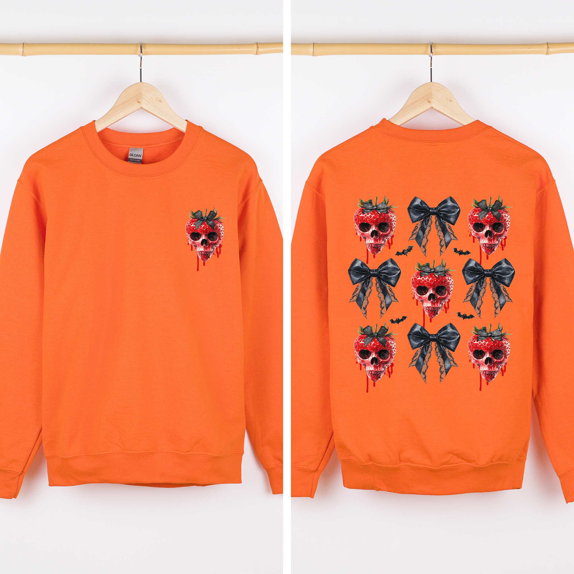 Spooky Strawberry Skeleton Halloween Creepy Front And Back Graphic Print Design Sweatshirt