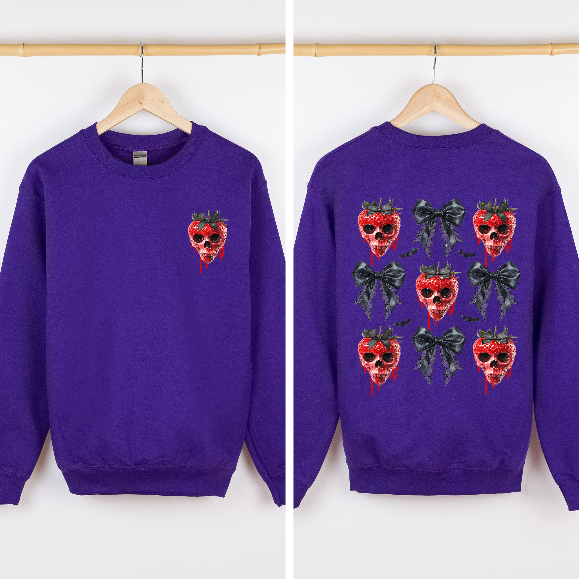 Spooky Strawberry Skeleton Halloween Creepy Front And Back Graphic Print Design Sweatshirt