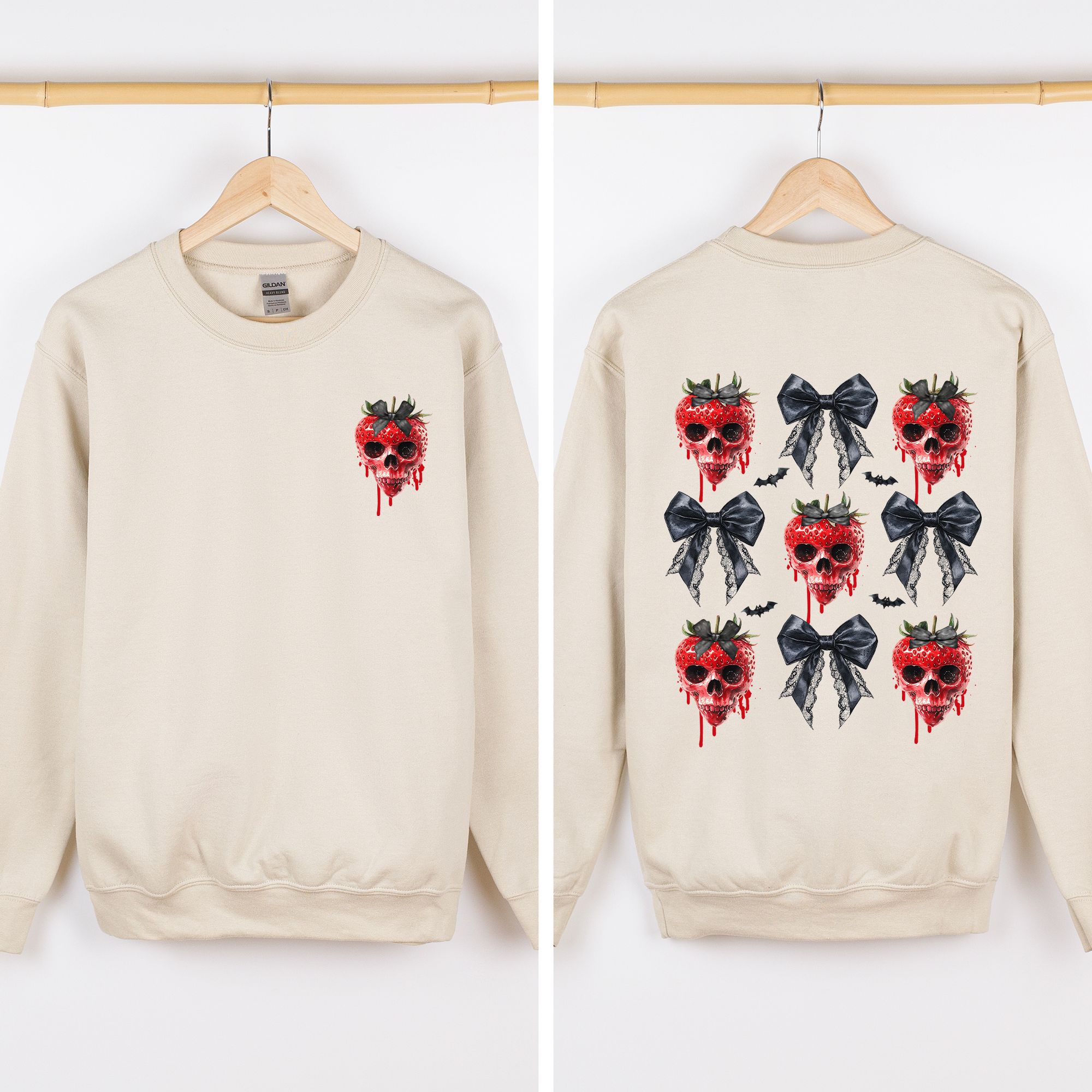 Spooky Strawberry Skeleton Halloween Creepy Front And Back Graphic Print Design Sweatshirt