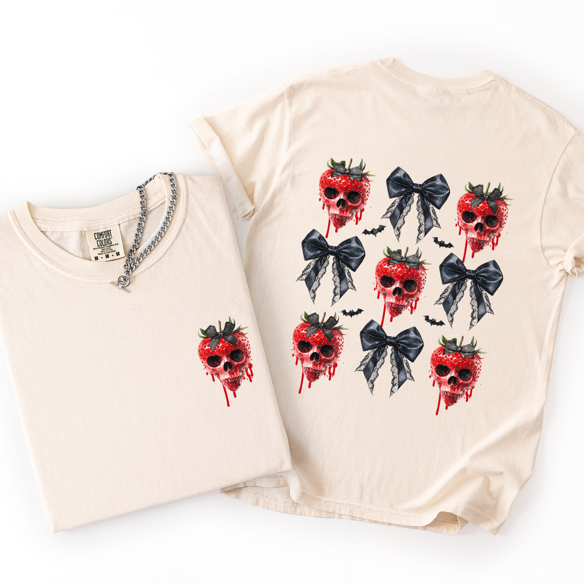 Spooky Strawberry Skeleton Halloween Creepy Front And Back Print Comfort Colors Tee