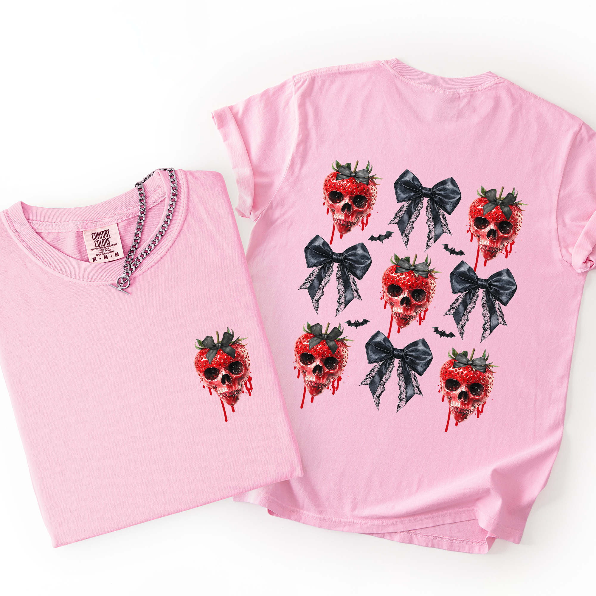 Spooky Strawberry Skeleton Halloween Creepy Front And Back Print Comfort Colors Tee