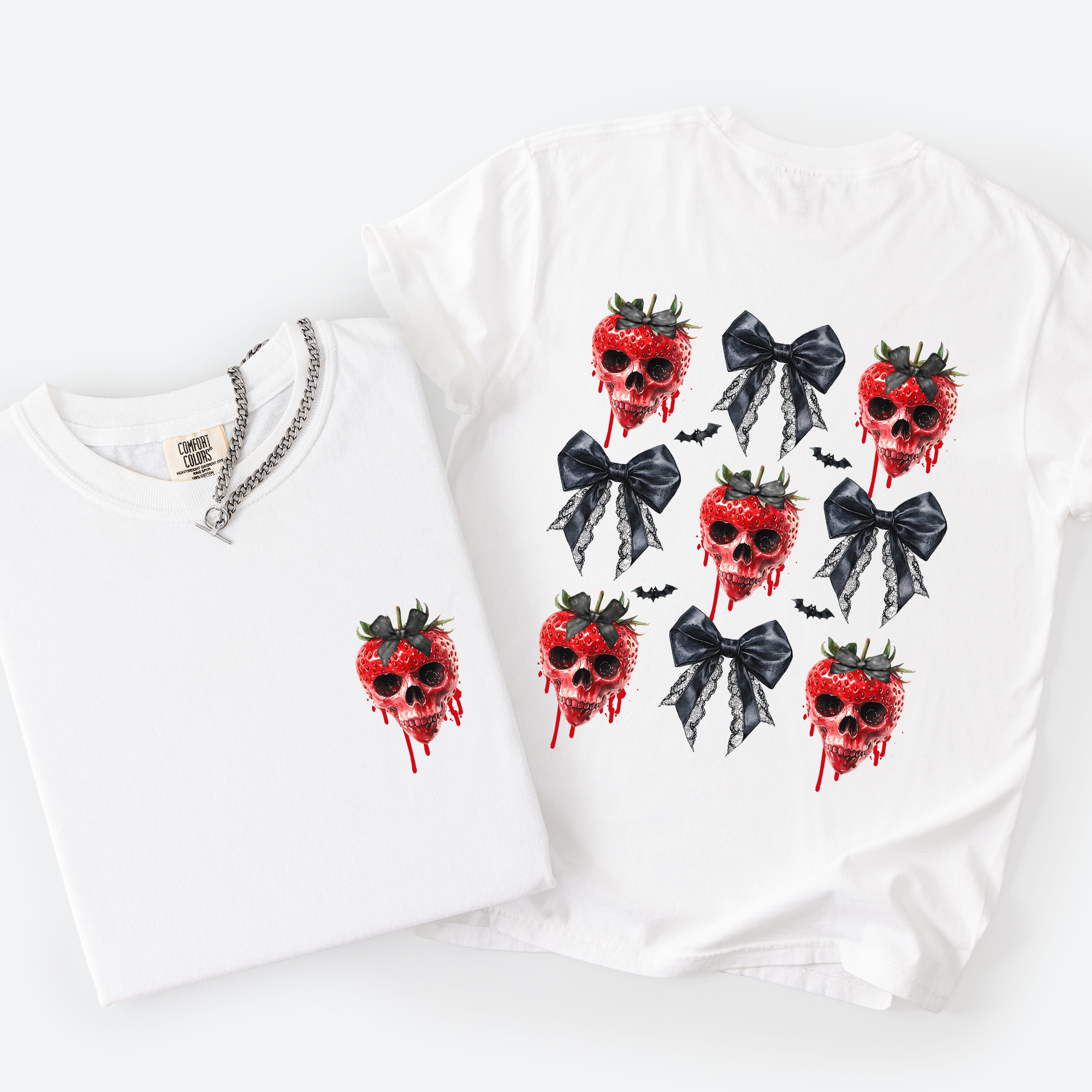 Spooky Strawberry Skeleton Halloween Creepy Front And Back Print Comfort Colors Tee