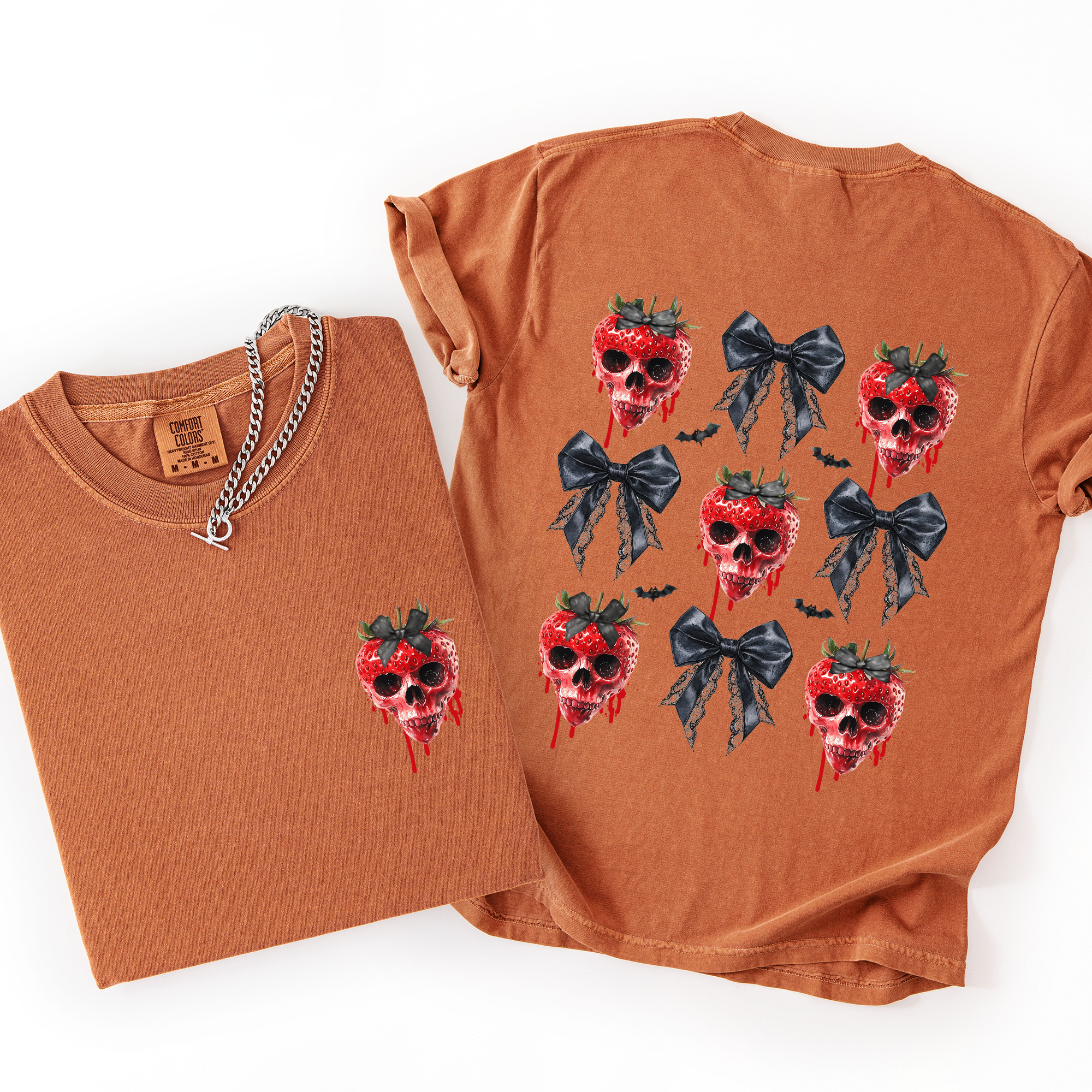 Spooky Strawberry Skeleton Halloween Creepy Front And Back Print Comfort Colors Tee