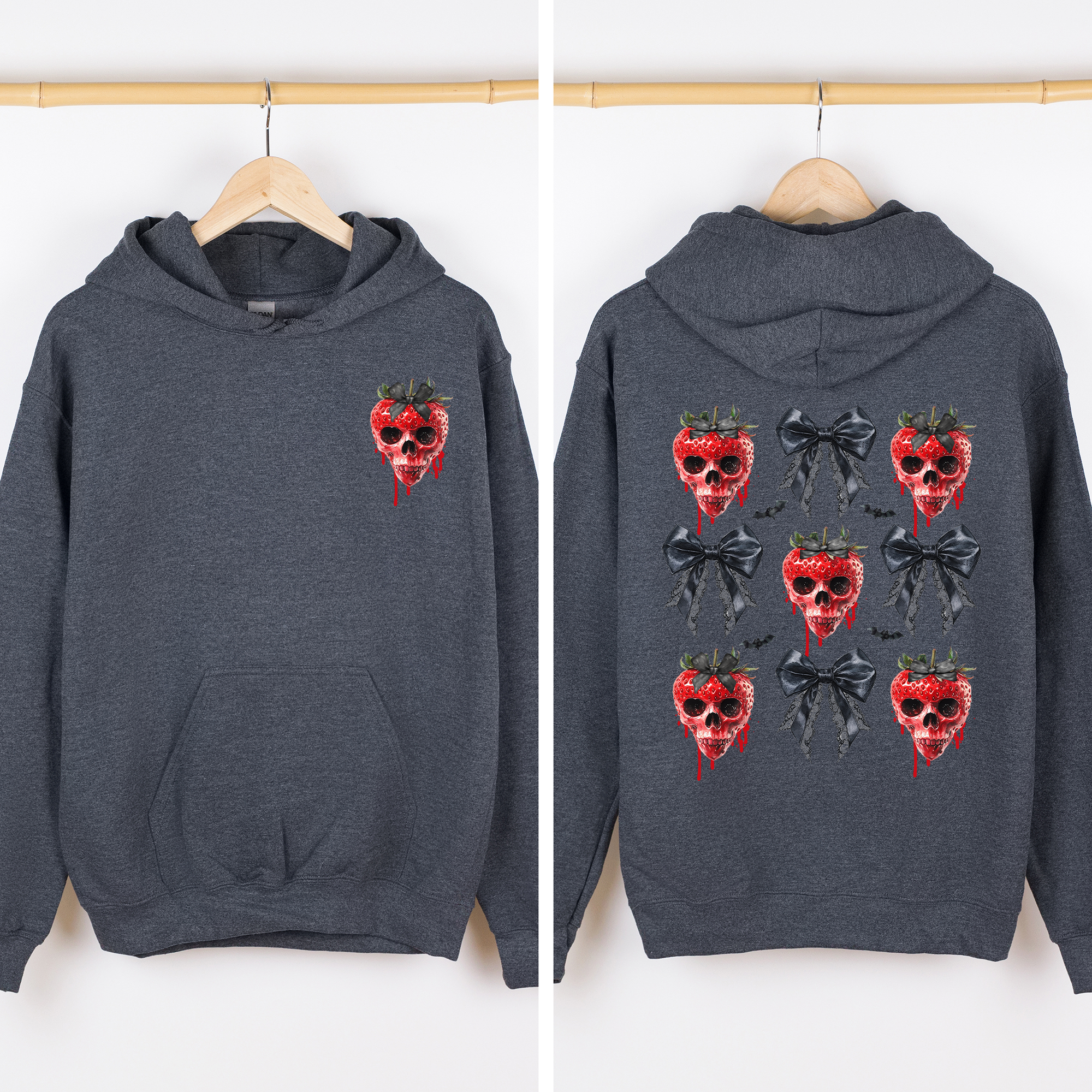 Spooky Strawberry Skeleton Halloween Creepy Front And Back Design Graphic Hoodie
