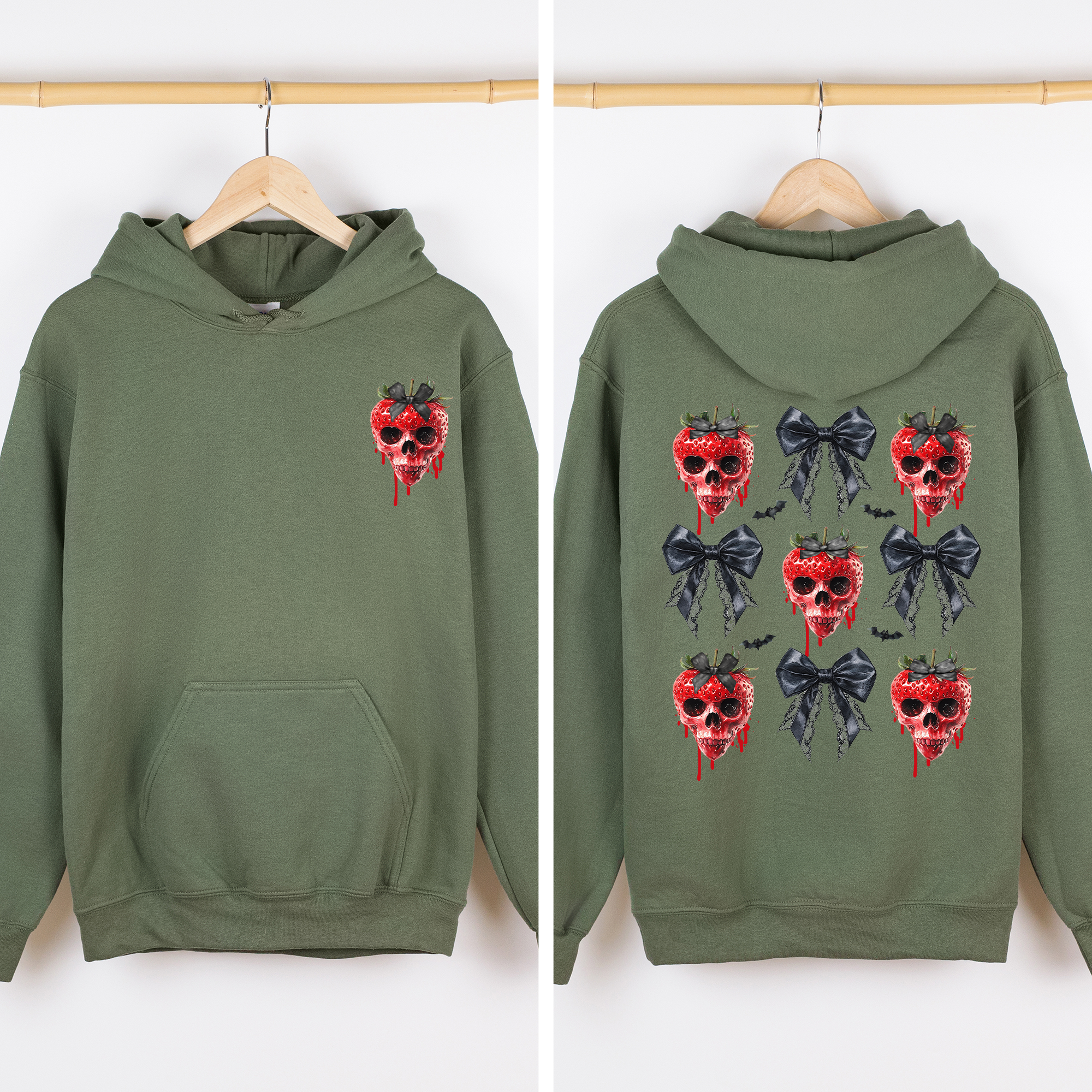 Spooky Strawberry Skeleton Halloween Creepy Front And Back Design Graphic Hoodie