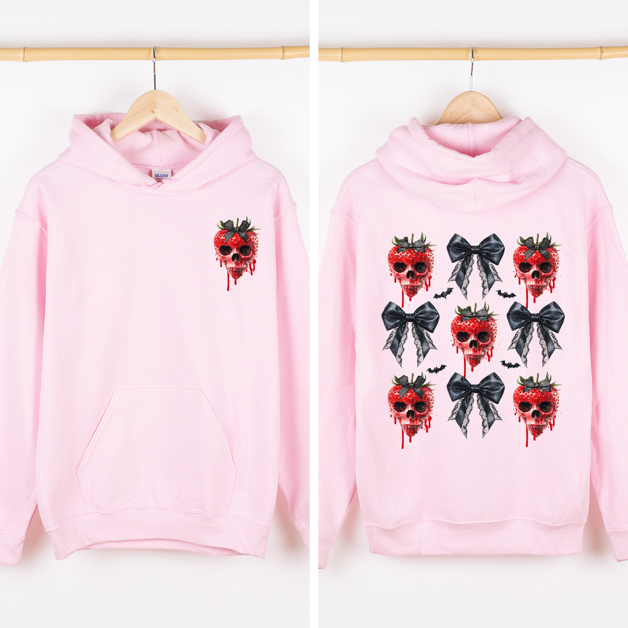 Spooky Strawberry Skeleton Halloween Creepy Front And Back Design Graphic Hoodie