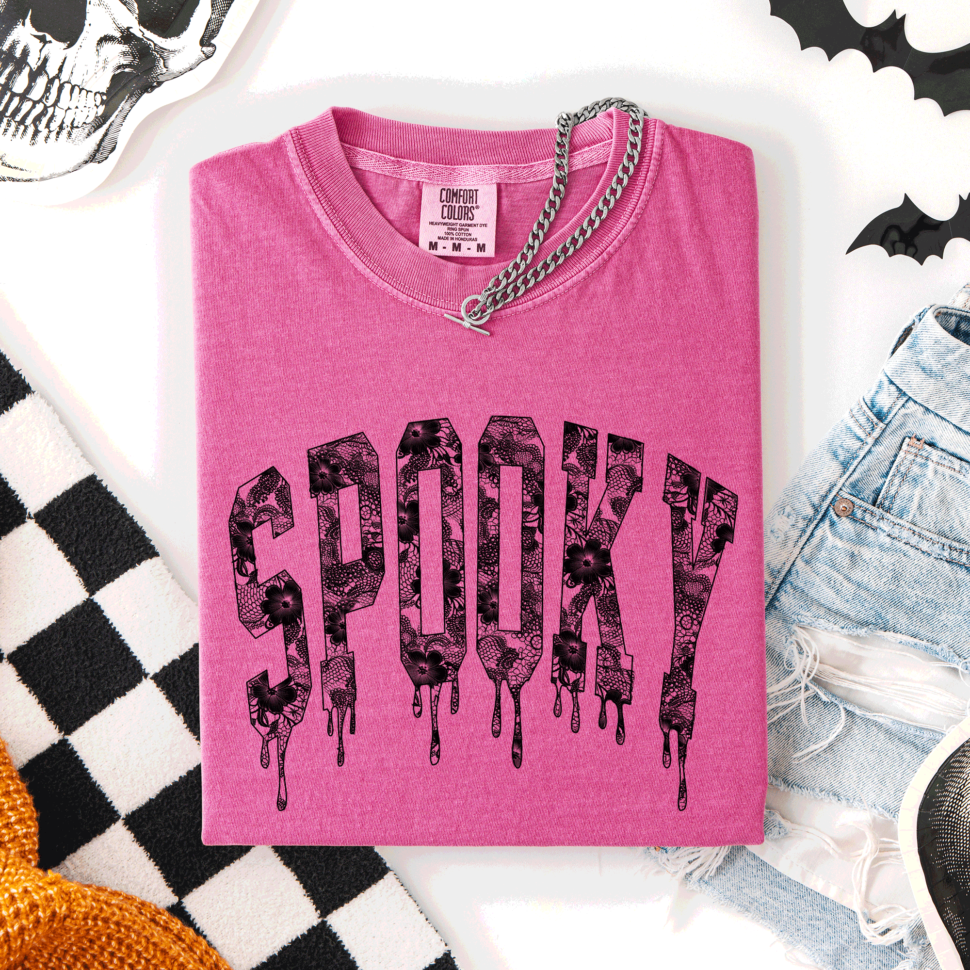 Spooky Faux Lace Halloween Coquette Vintage Rose Edition Exclusive Comfort Colors Tee