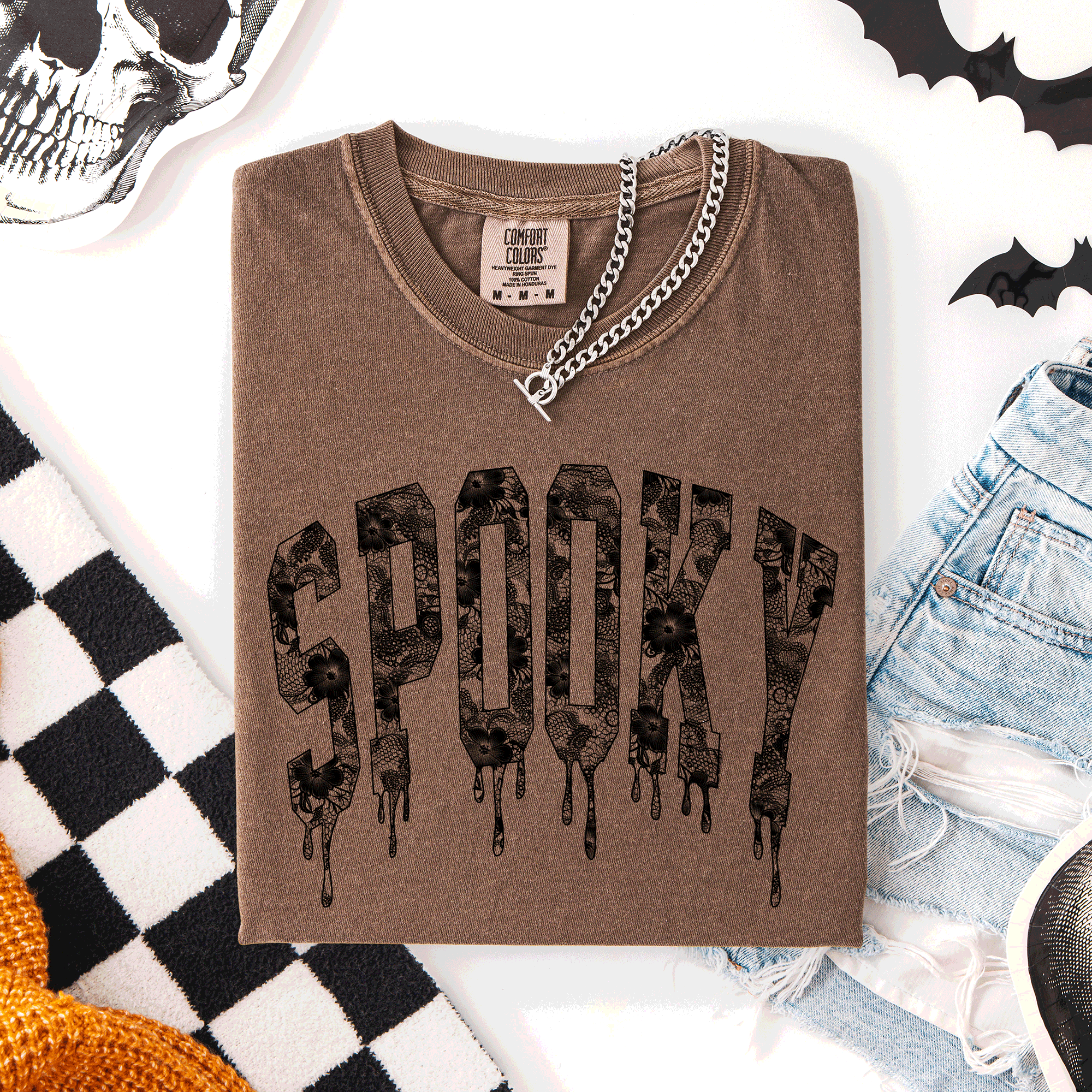 Spooky Faux Lace Halloween Coquette Vintage Rose Edition Exclusive Comfort Colors Tee