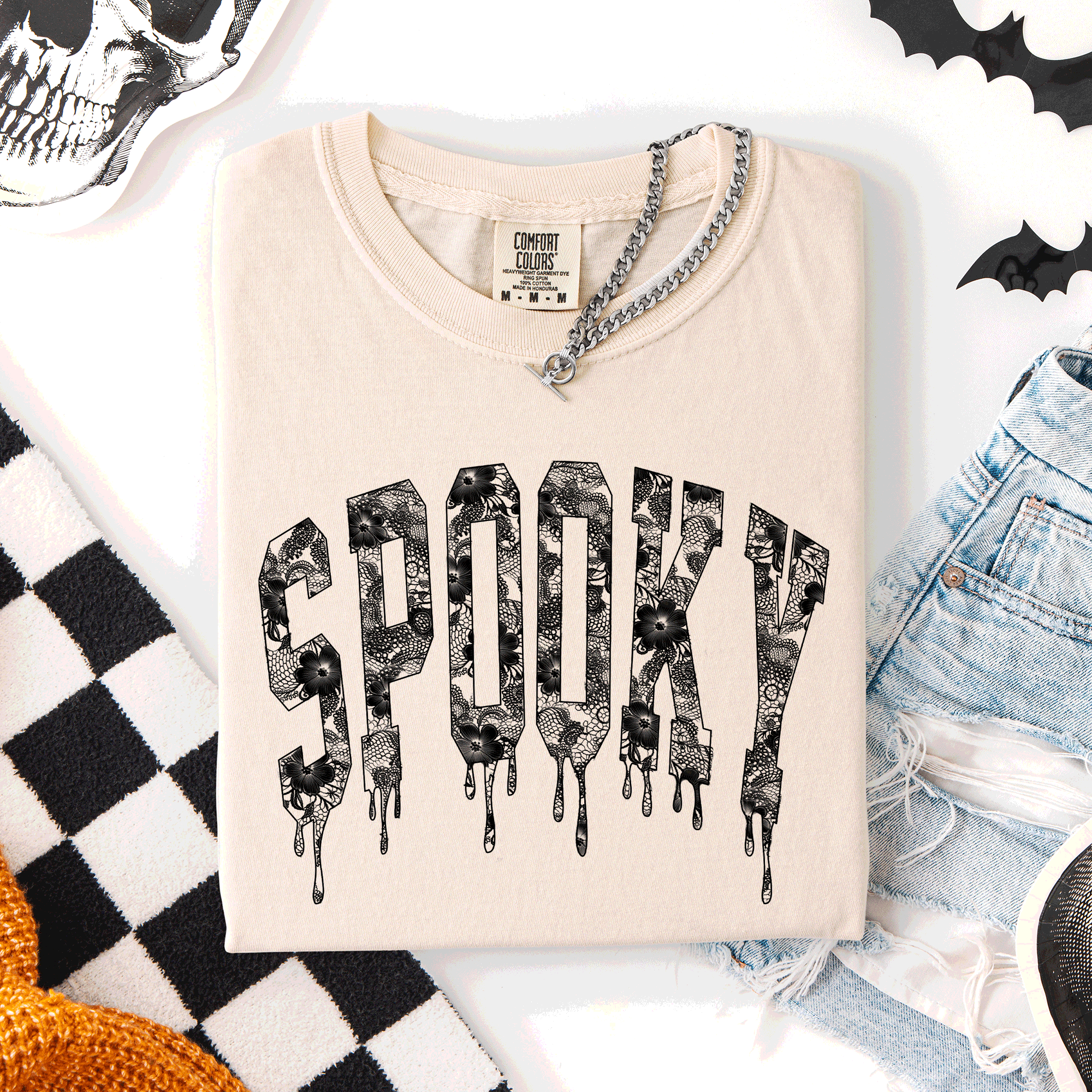 Spooky Faux Lace Halloween Coquette Vintage Rose Edition Exclusive Comfort Colors Tee