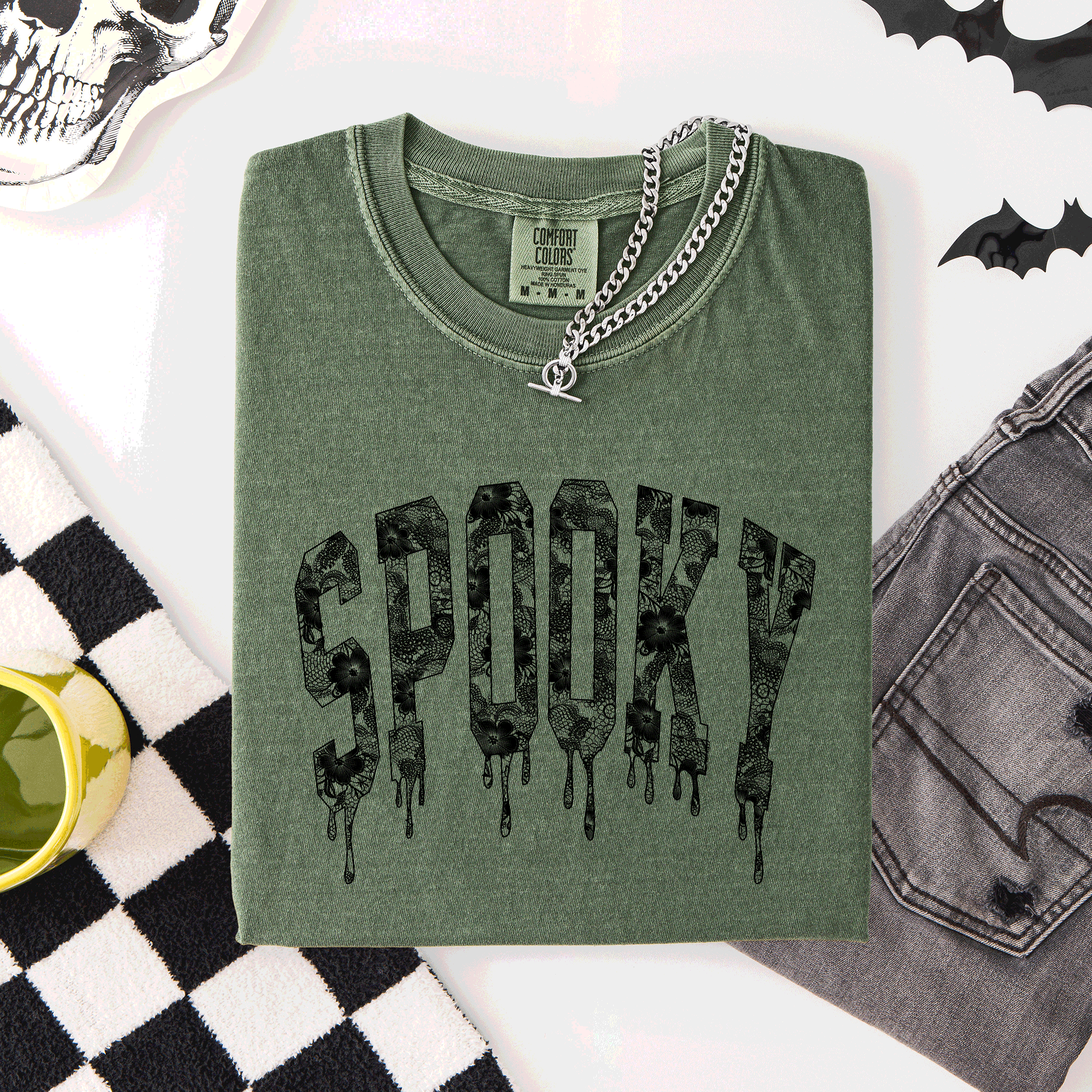 Spooky Faux Lace Halloween Coquette Vintage Rose Edition Exclusive Comfort Colors Tee