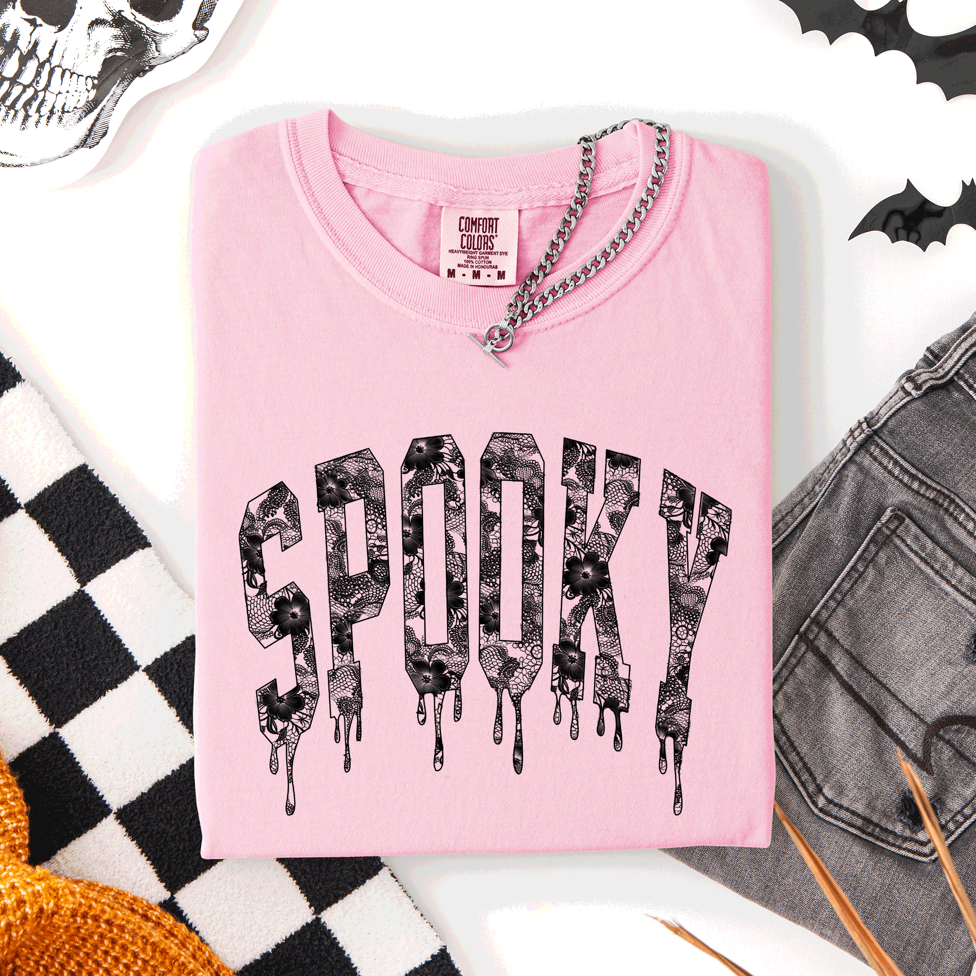 Spooky Faux Lace Halloween Coquette Vintage Rose Edition Exclusive Comfort Colors Tee