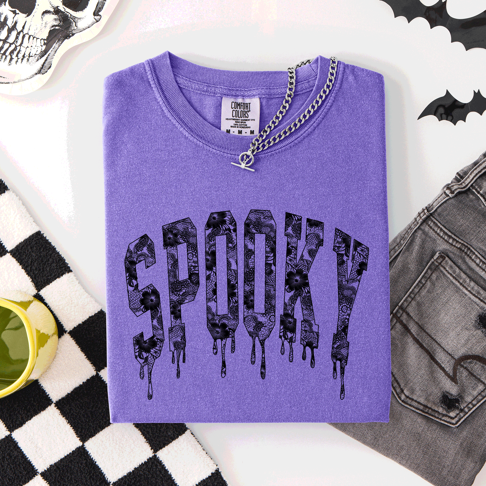 Spooky Faux Lace Halloween Coquette Vintage Rose Edition Exclusive Comfort Colors Tee
