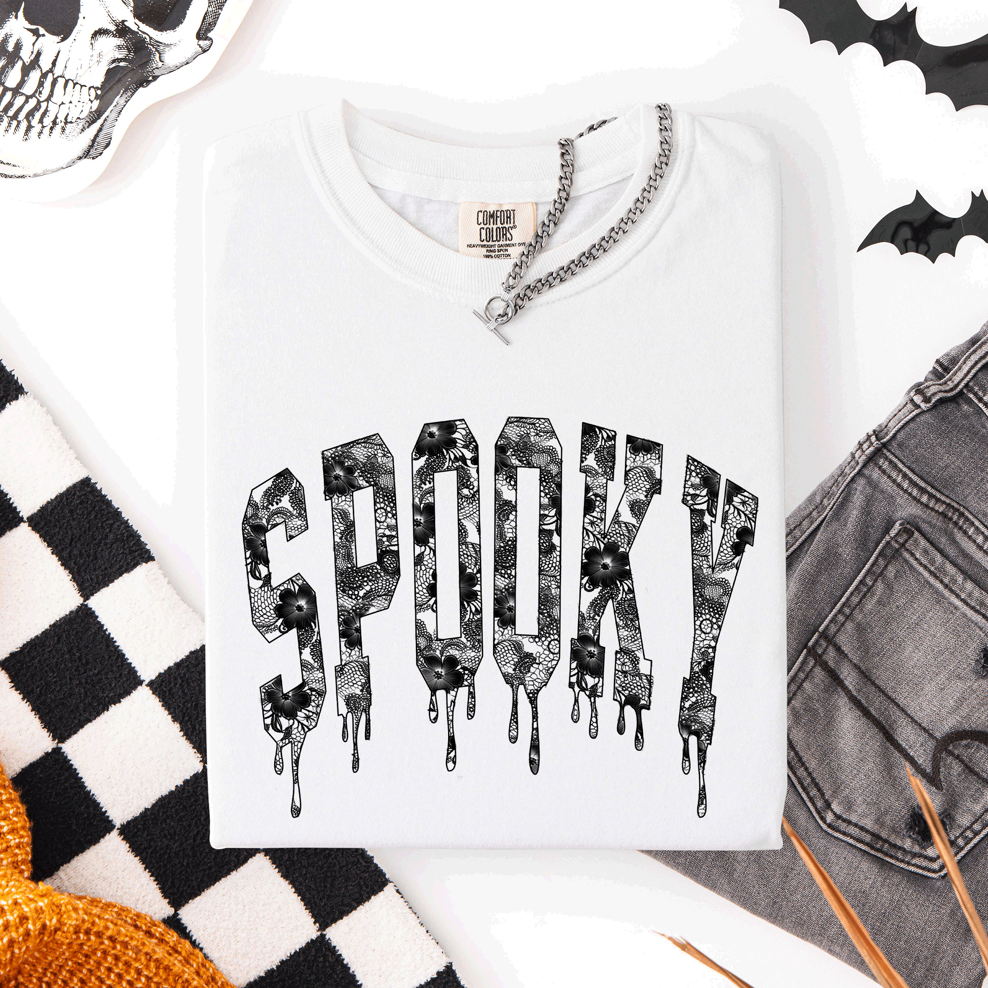 Spooky Faux Lace Halloween Coquette Vintage Rose Edition Exclusive Comfort Colors Tee