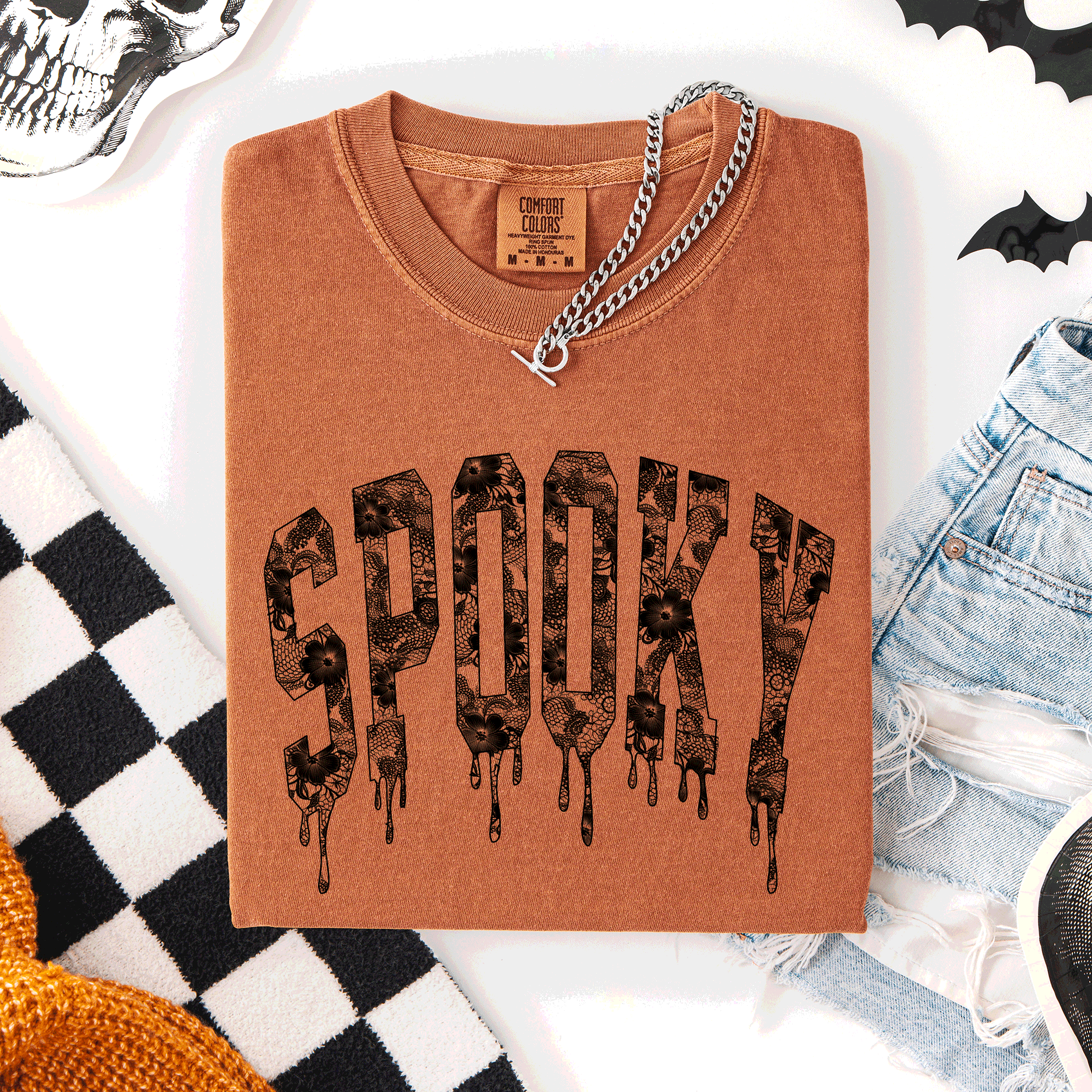 Spooky Faux Lace Halloween Coquette Vintage Rose Edition Exclusive Comfort Colors Tee