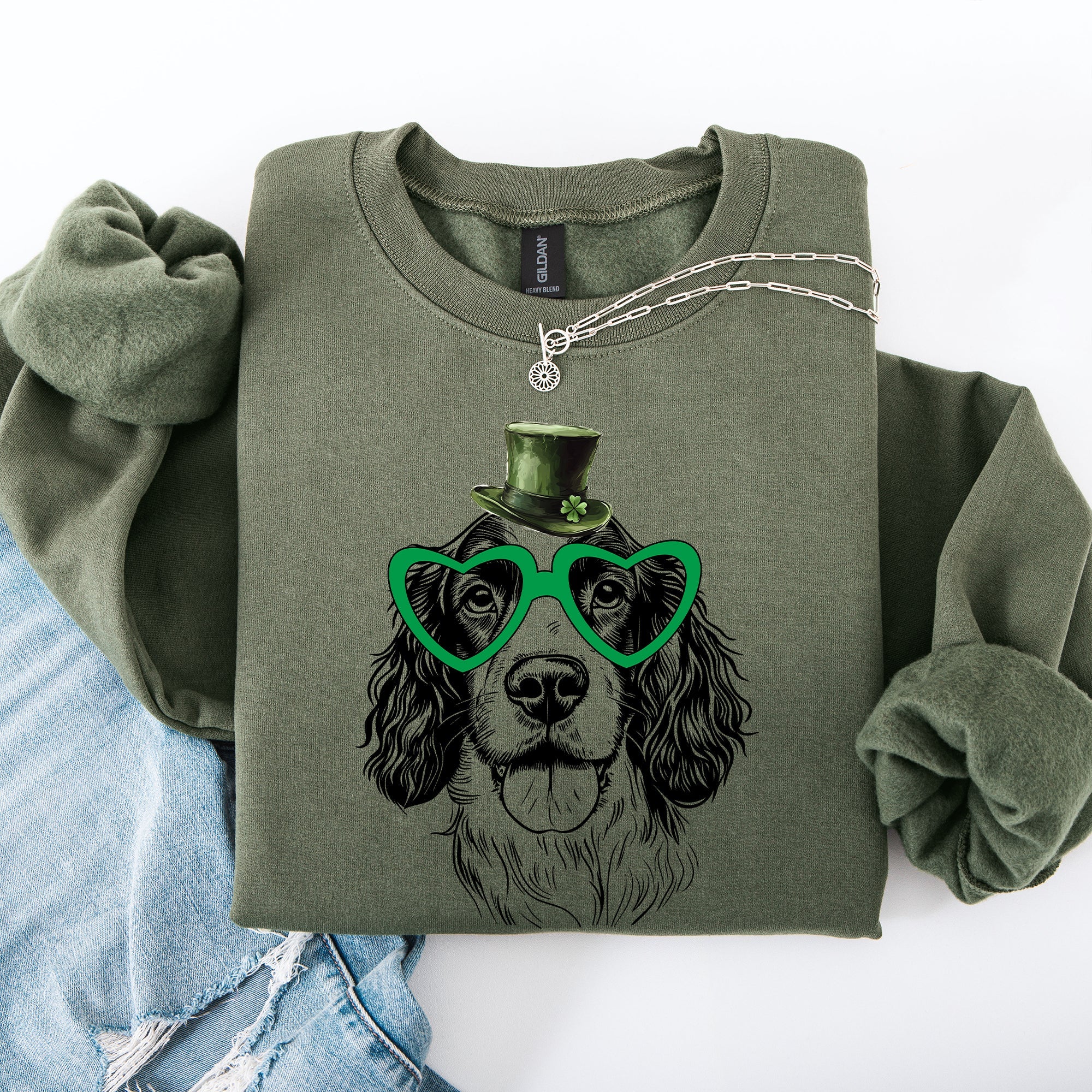 Springer Spaniel Adorable Dog St Patrick's Day Lucky Irish Edition Classic Sweatshirt