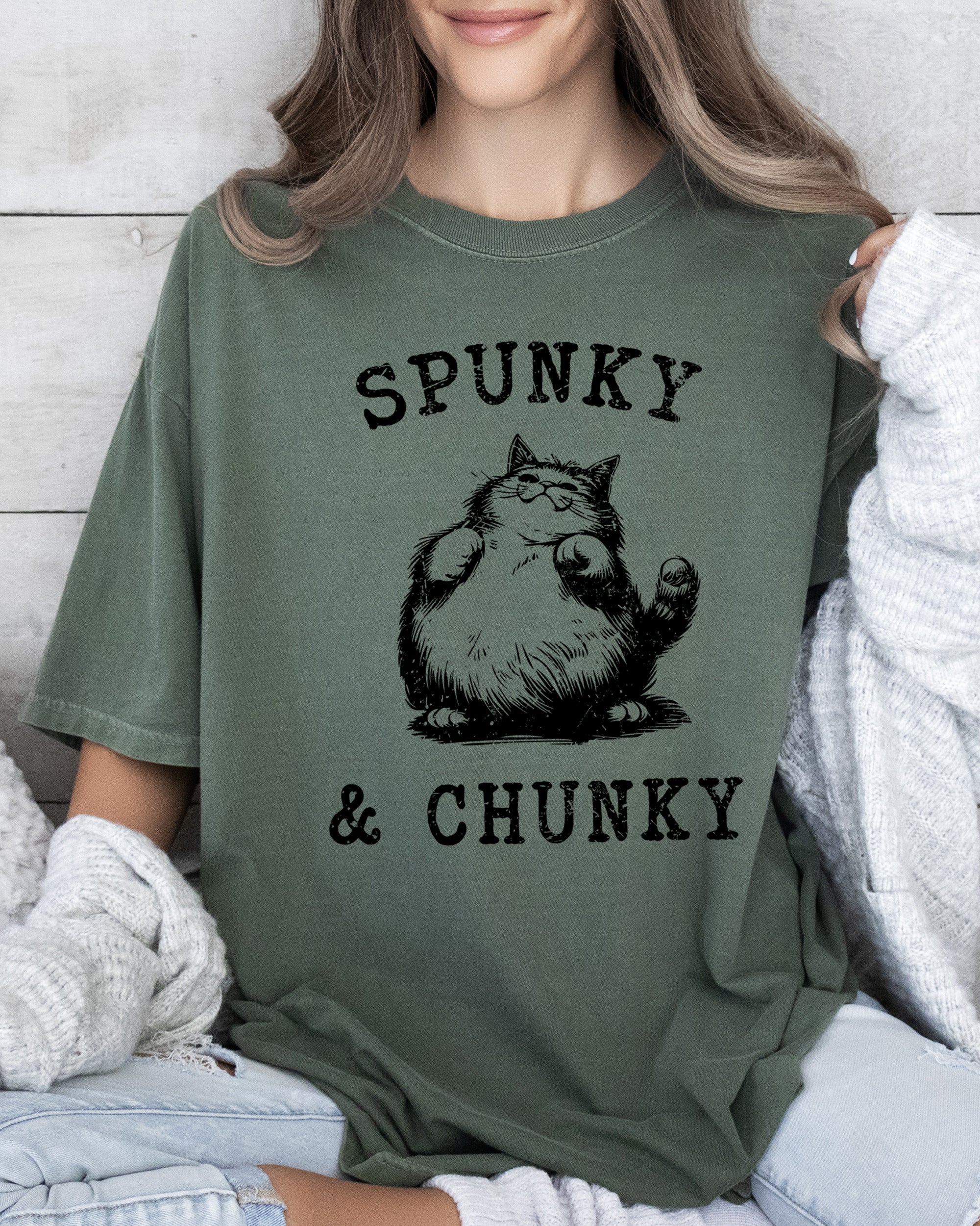 Spunky Chunky Cat Cartoon Mischief Vintage Illustration Graphic Comfort Colors Tee