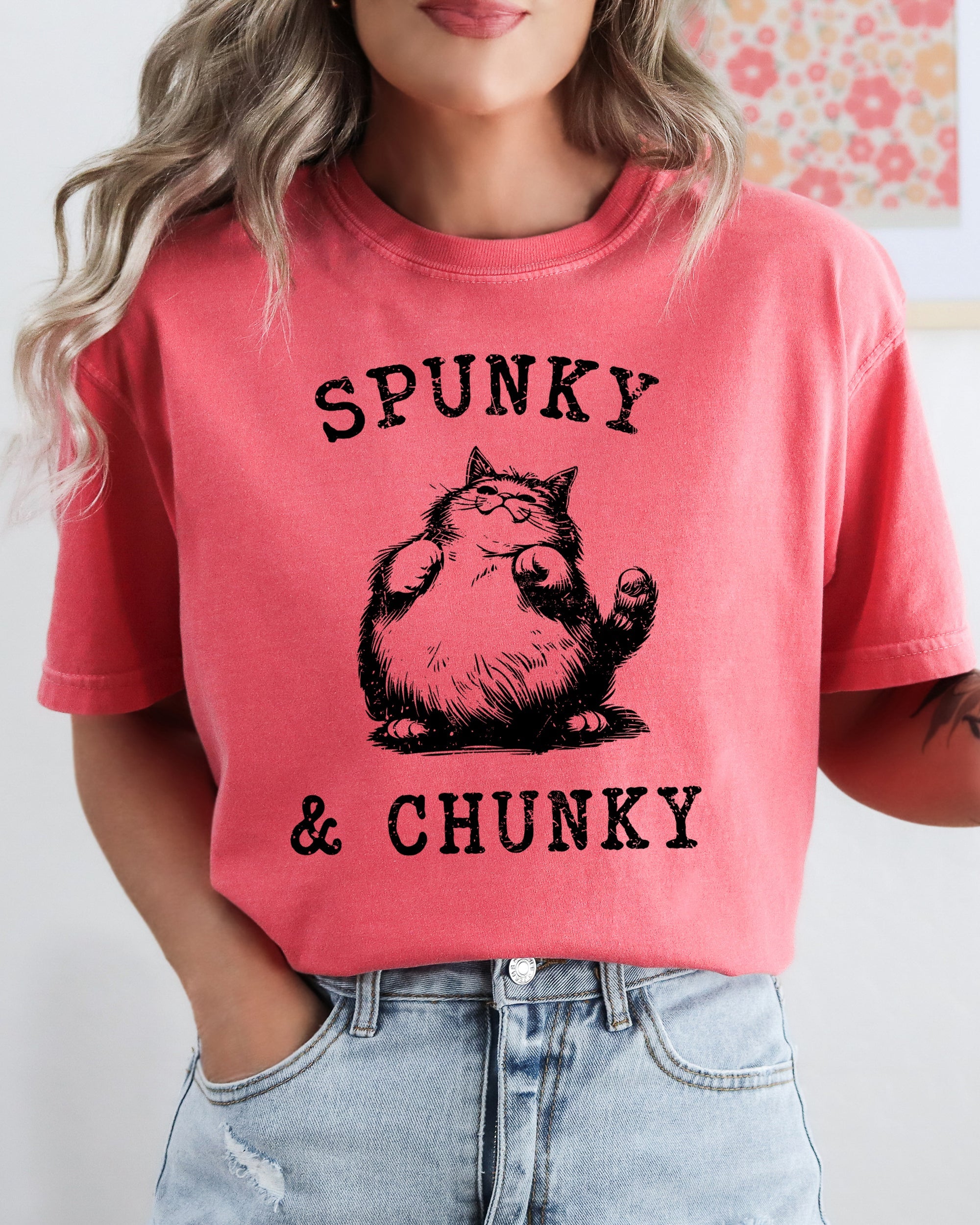 Spunky Chunky Cat Cartoon Mischief Vintage Illustration Graphic Comfort Colors Tee
