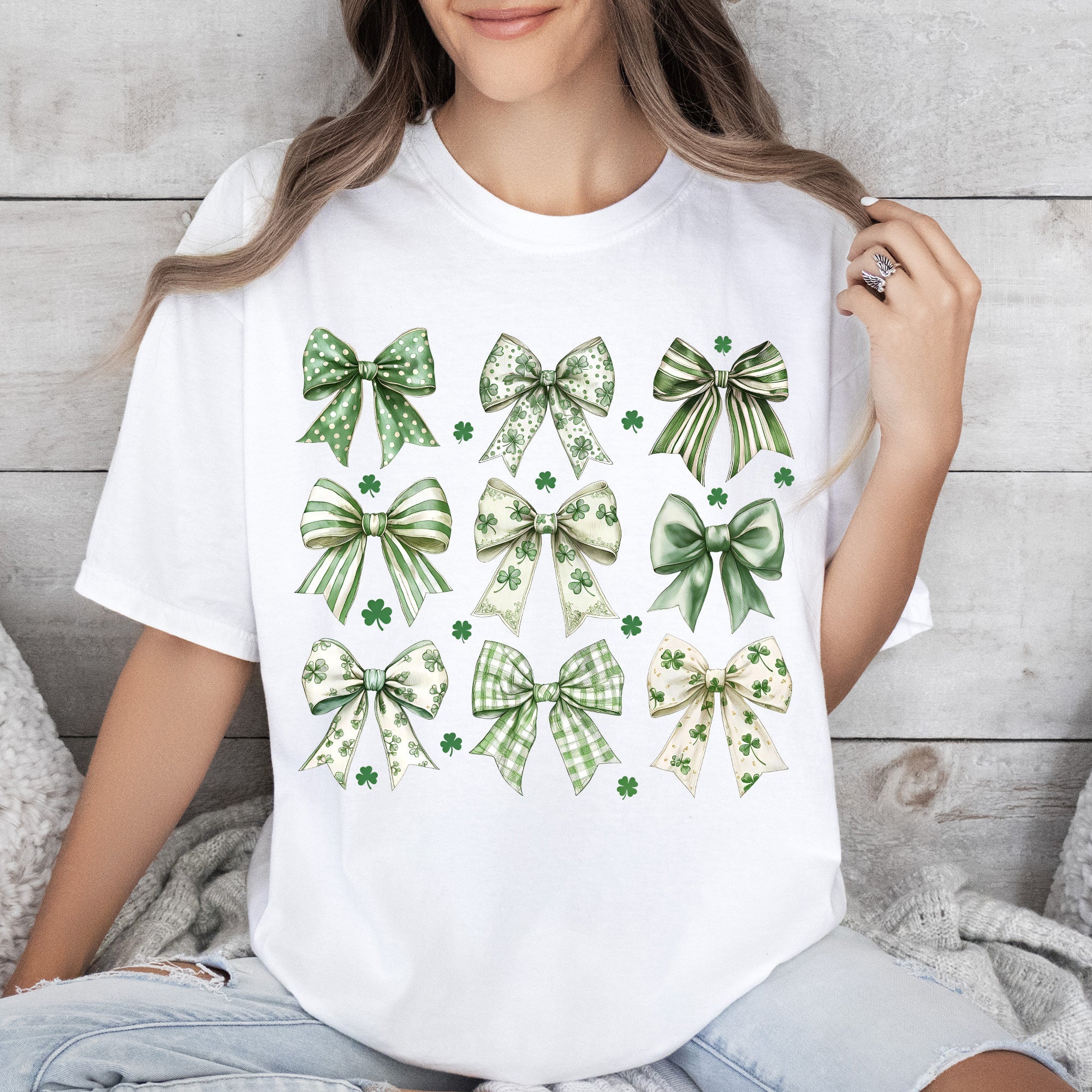 St Patrick's Coquette Bows, Ribbons, St Patrick's Day, Shamrock, Clover, Lucky, Leprechaun Comfort Colors Tee