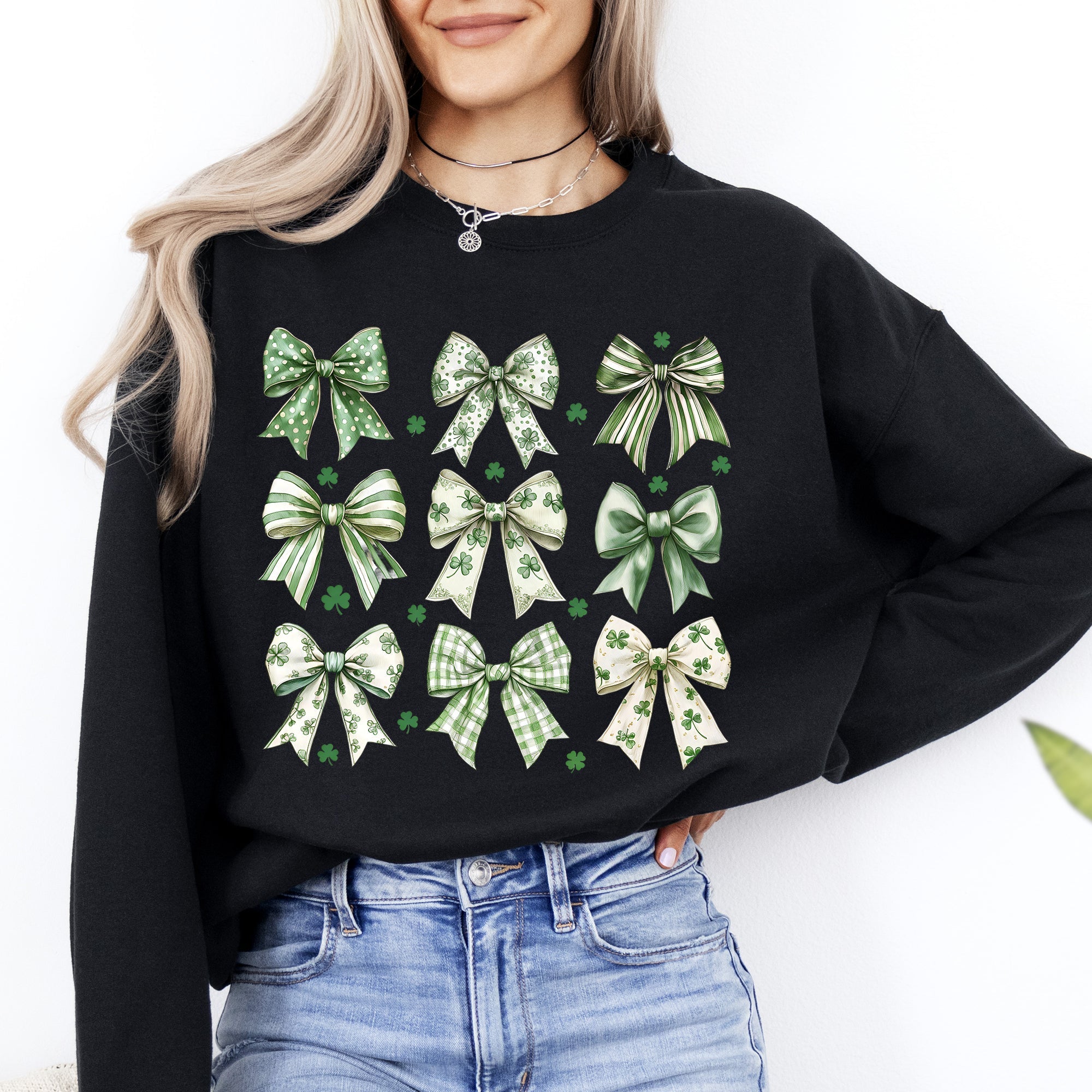 St Patrick's Coquette Bows Ribbons St Patrick's Day Shamrock Clover Leprechaun Sweatshirt