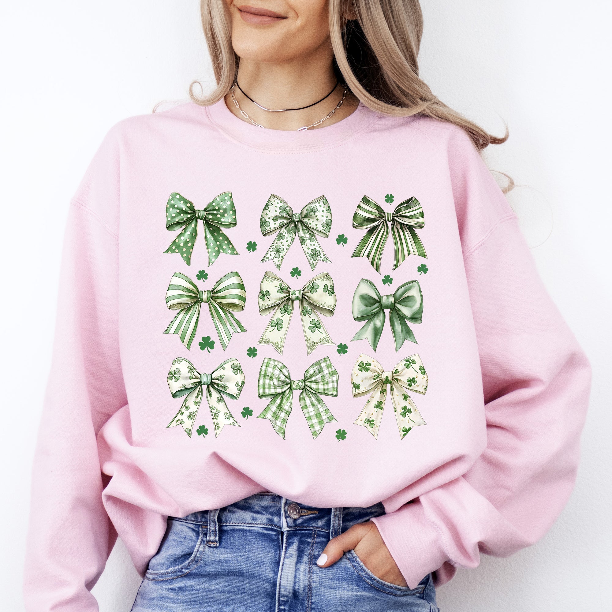 St Patrick's Coquette Bows Ribbons St Patrick's Day Shamrock Clover Leprechaun Sweatshirt