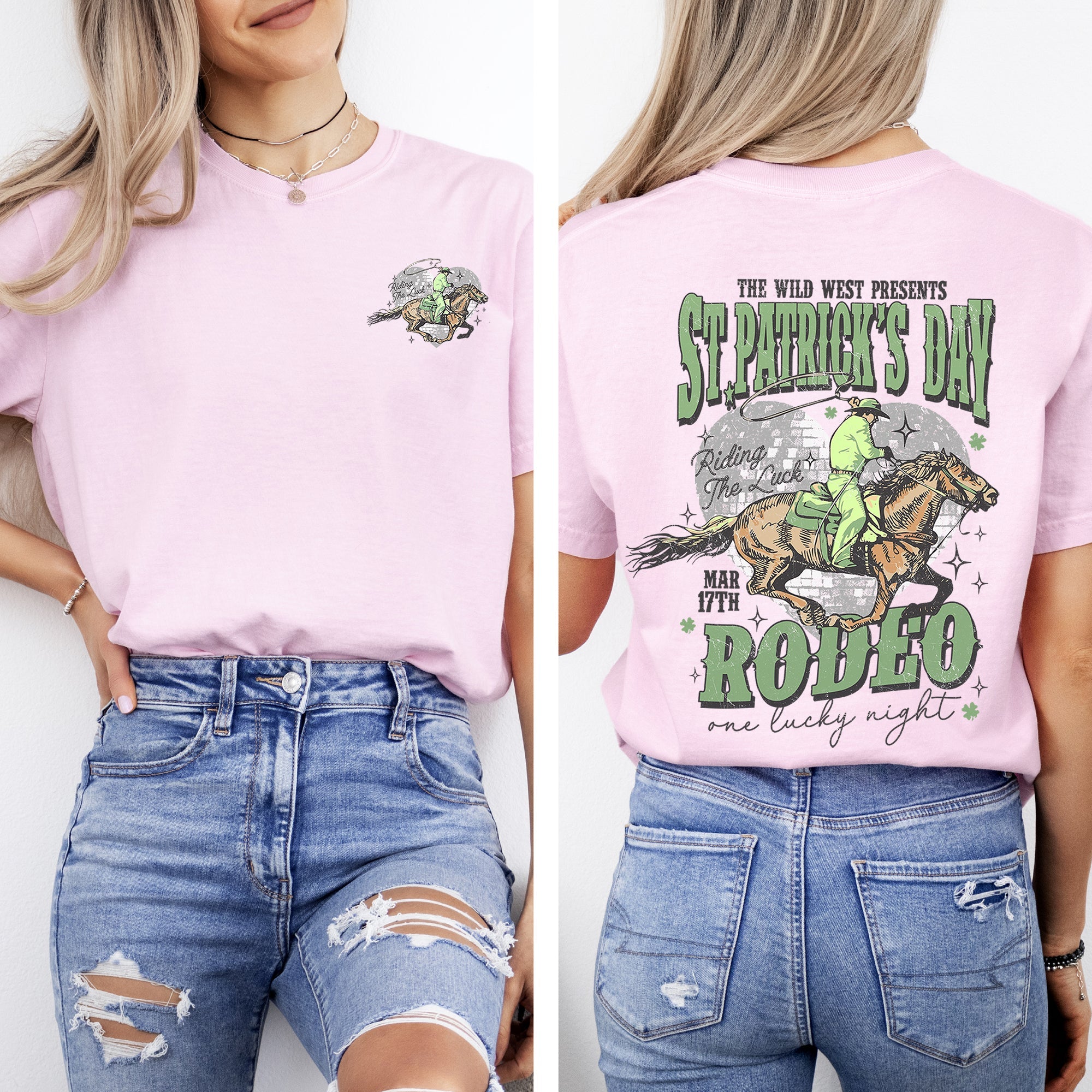 St Patrick's Day Rodeo Cowboy Shamrock Leprechaun Clover Lucky Iconography Vintage Design Comfort Colors Tee