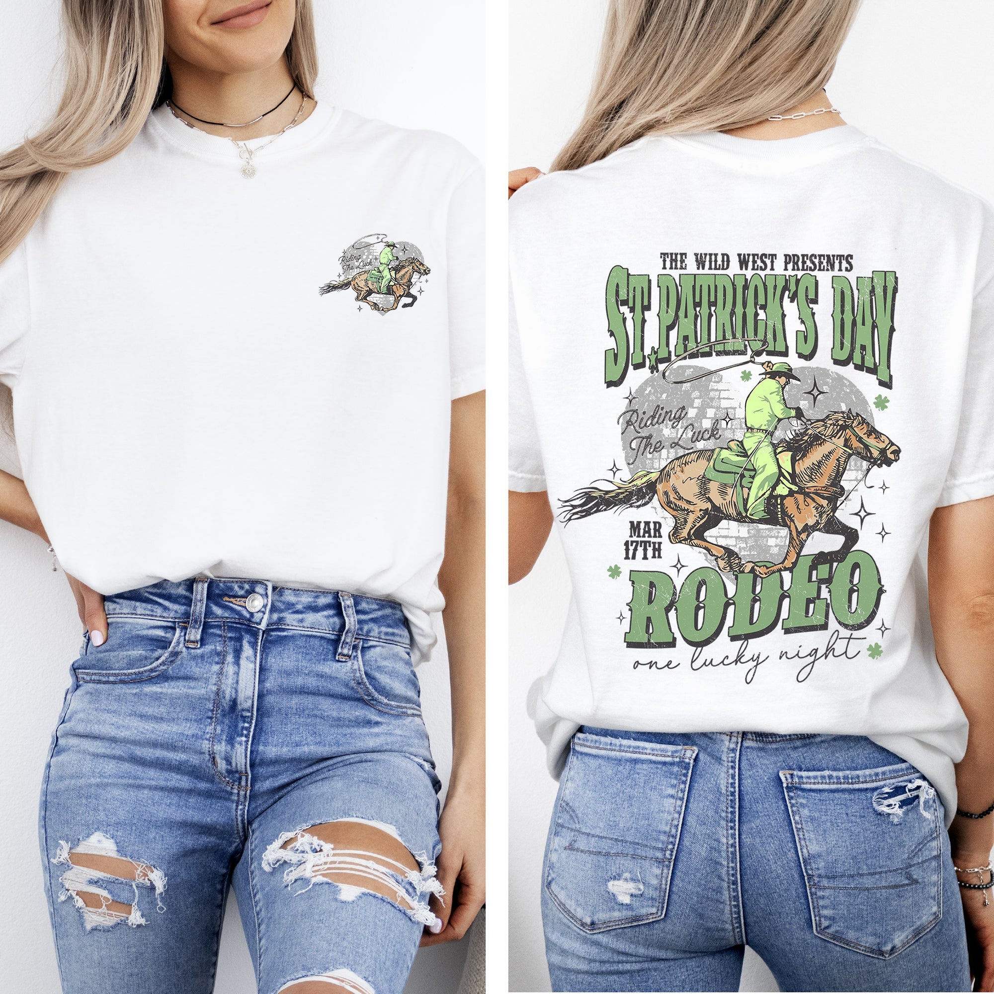 St Patrick's Day Rodeo Cowboy Shamrock Leprechaun Clover Lucky Iconography Vintage Design Comfort Colors Tee