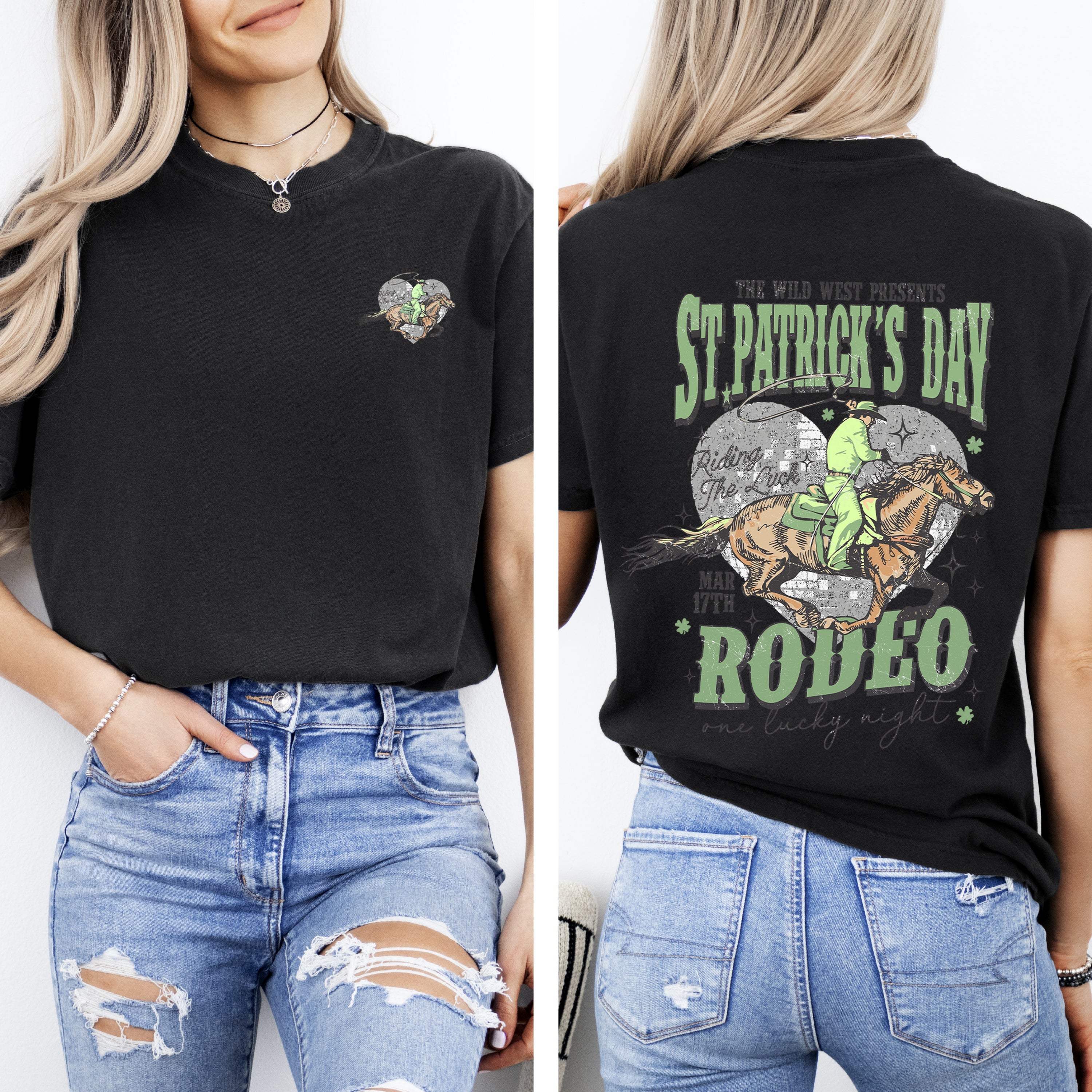 St Patrick's Day Rodeo Cowboy Shamrock Leprechaun Clover Lucky Iconography Vintage Design Comfort Colors Tee