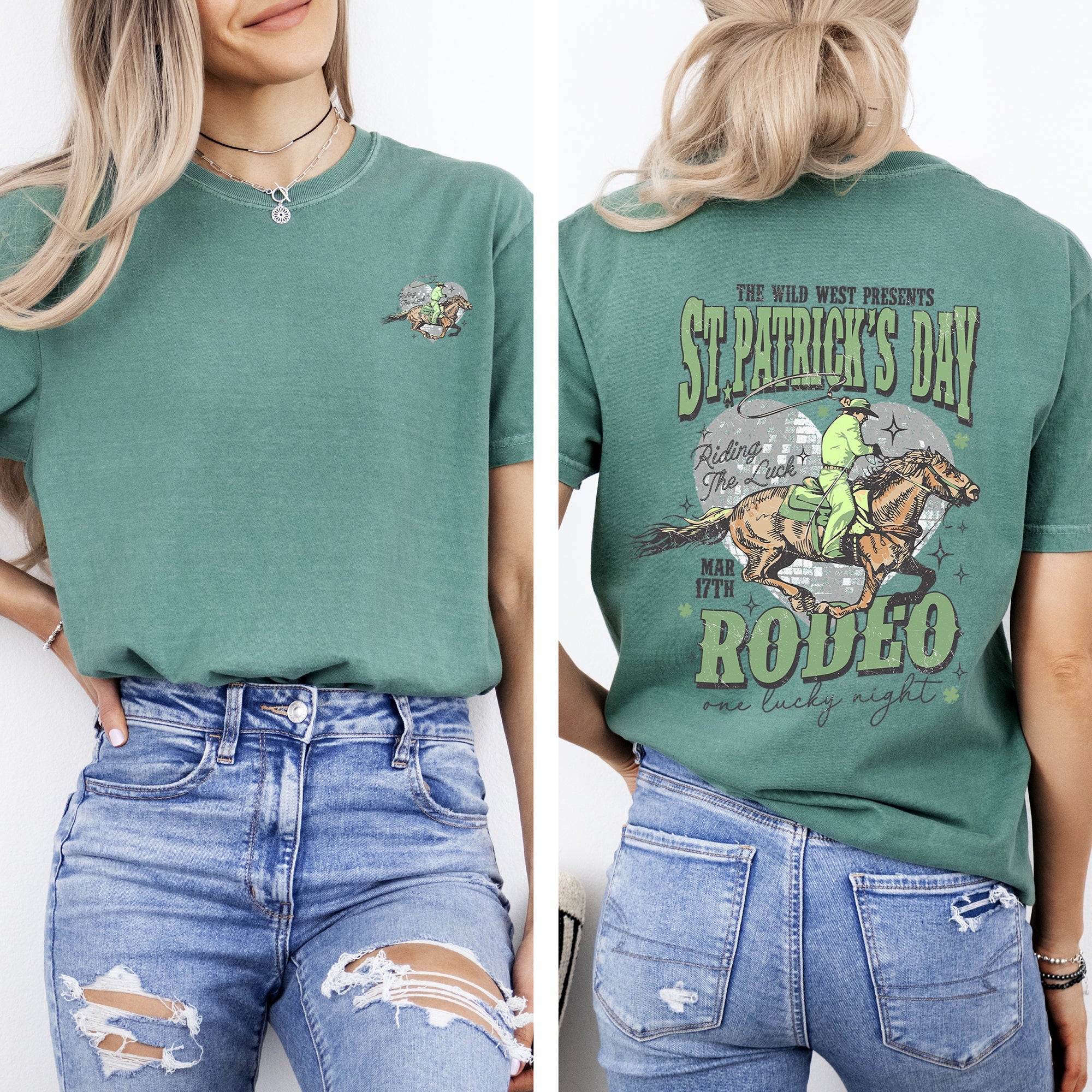 St Patrick's Day Rodeo Cowboy Shamrock Leprechaun Clover Lucky Iconography Vintage Design Comfort Colors Tee