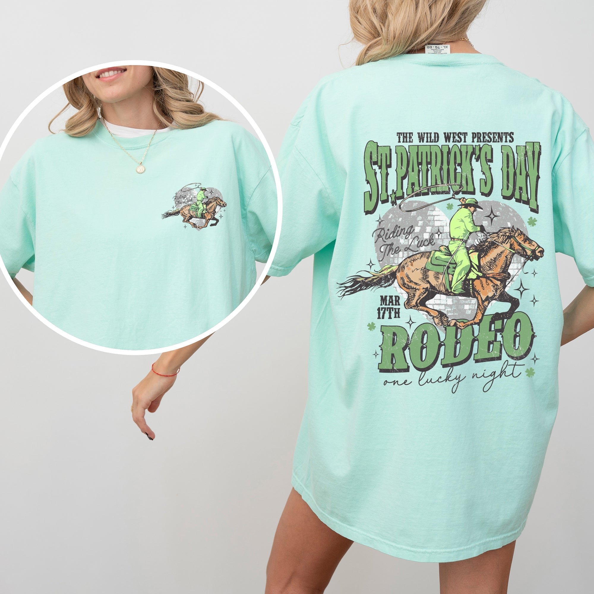 St Patrick's Day Rodeo Cowboy Shamrock Leprechaun Clover Lucky Iconography Vintage Design Comfort Colors Tee