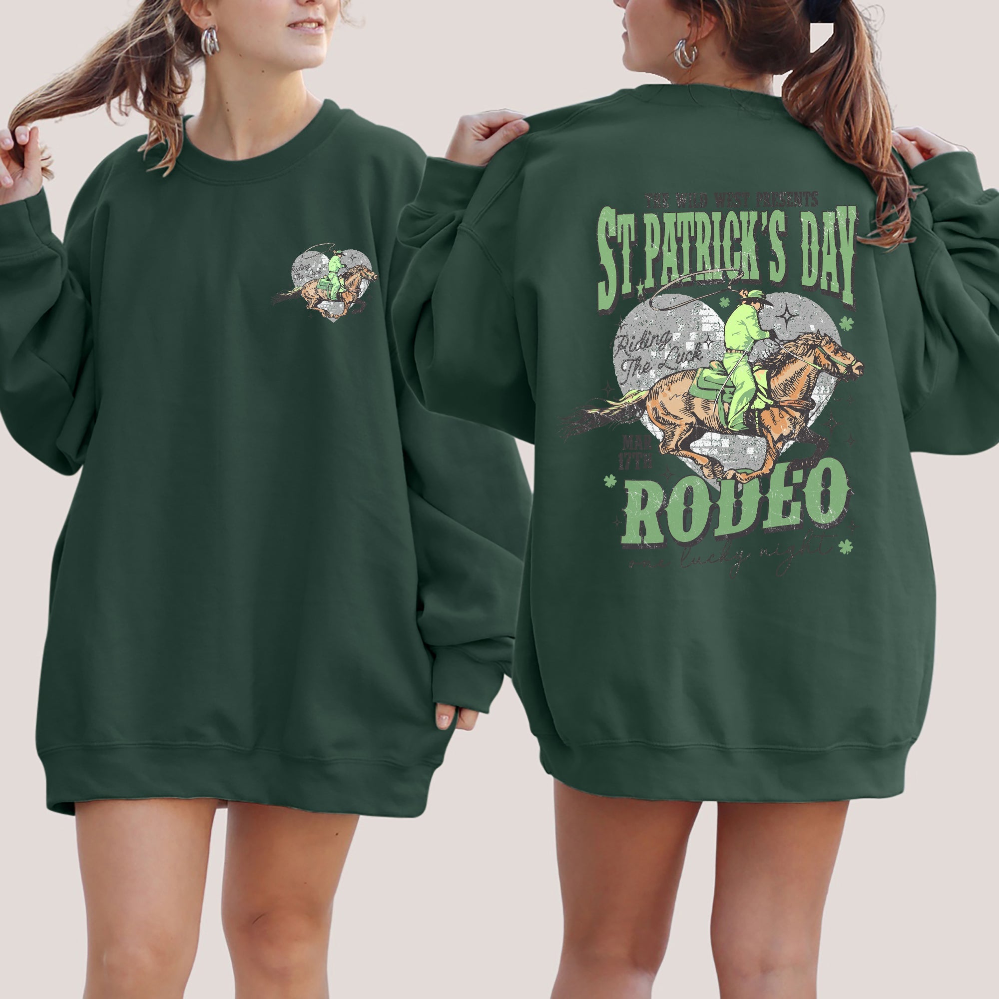St Patrick's Day Rodeo Cowboy Leprechaun Shamrock Clover Lucky Festive Celebration Sweatshirt