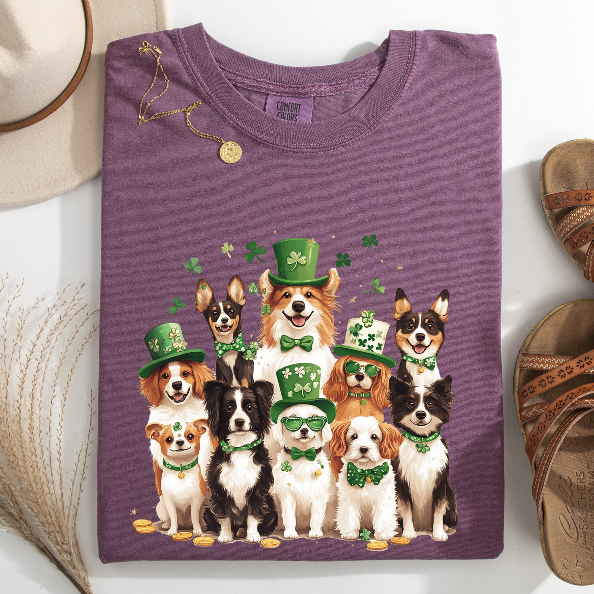St Patrick's Dogs Shamrock Leprechaun St Patrick's Day Clover Vintage Comfort Colors Tee