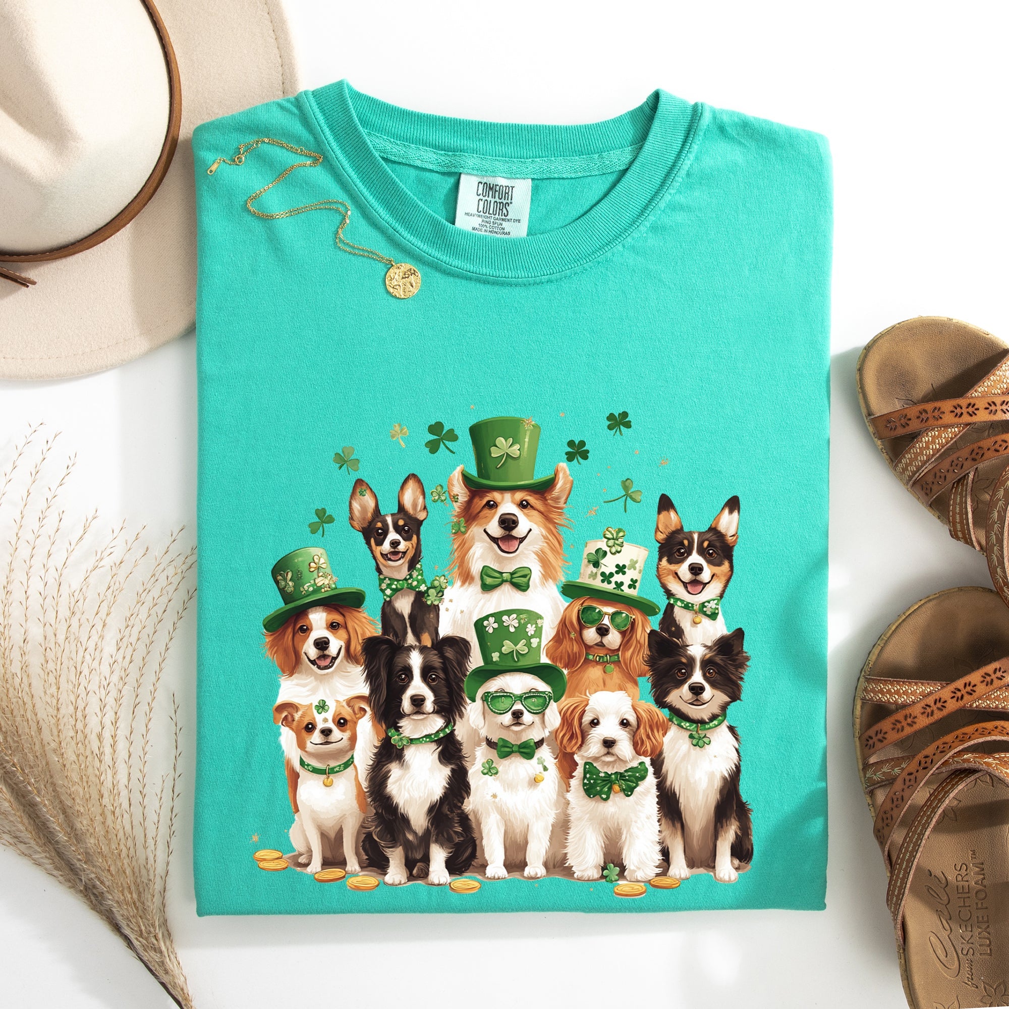 St Patrick's Dogs Shamrock Leprechaun St Patrick's Day Clover Vintage Comfort Colors Tee