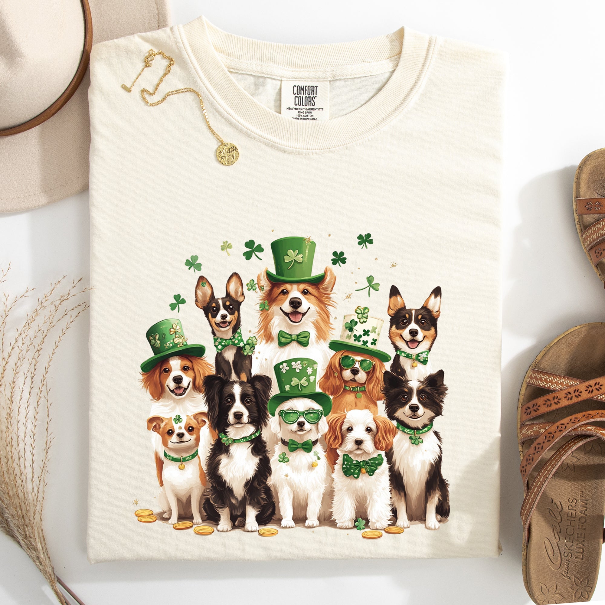 St Patrick's Dogs Shamrock Leprechaun St Patrick's Day Clover Vintage Comfort Colors Tee