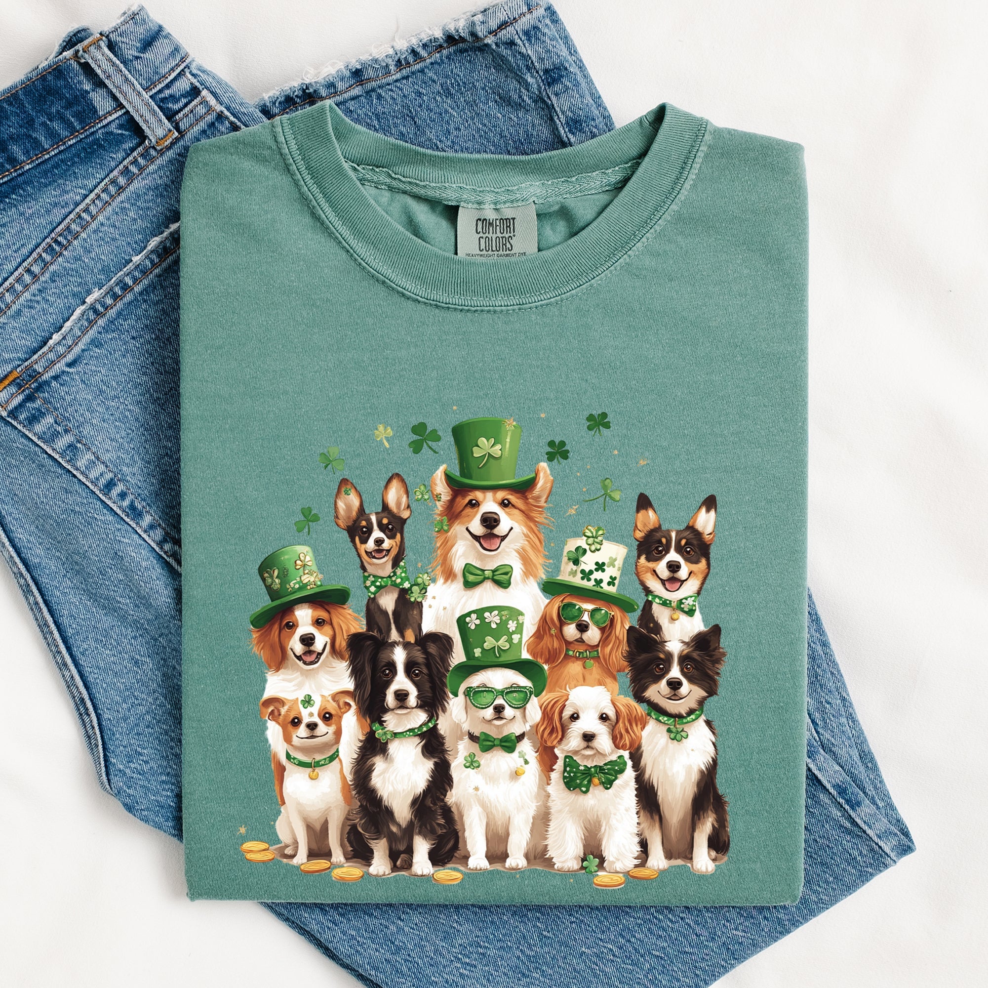 St Patrick's Dogs Shamrock Leprechaun St Patrick's Day Clover Vintage Comfort Colors Tee