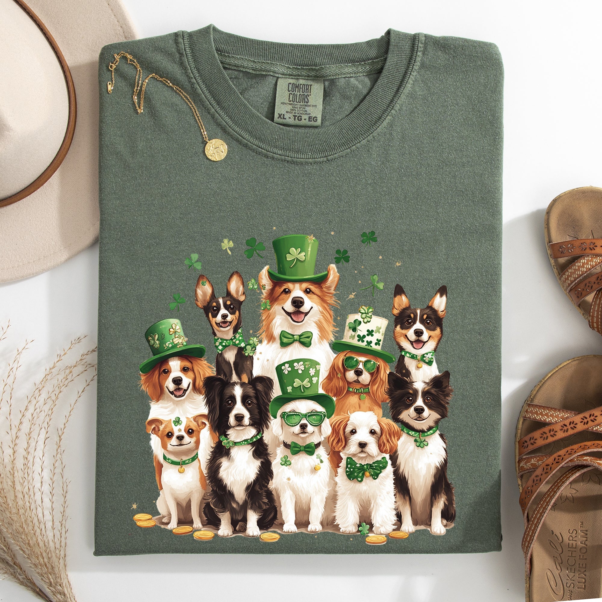 St Patrick's Dogs Shamrock Leprechaun St Patrick's Day Clover Vintage Comfort Colors Tee
